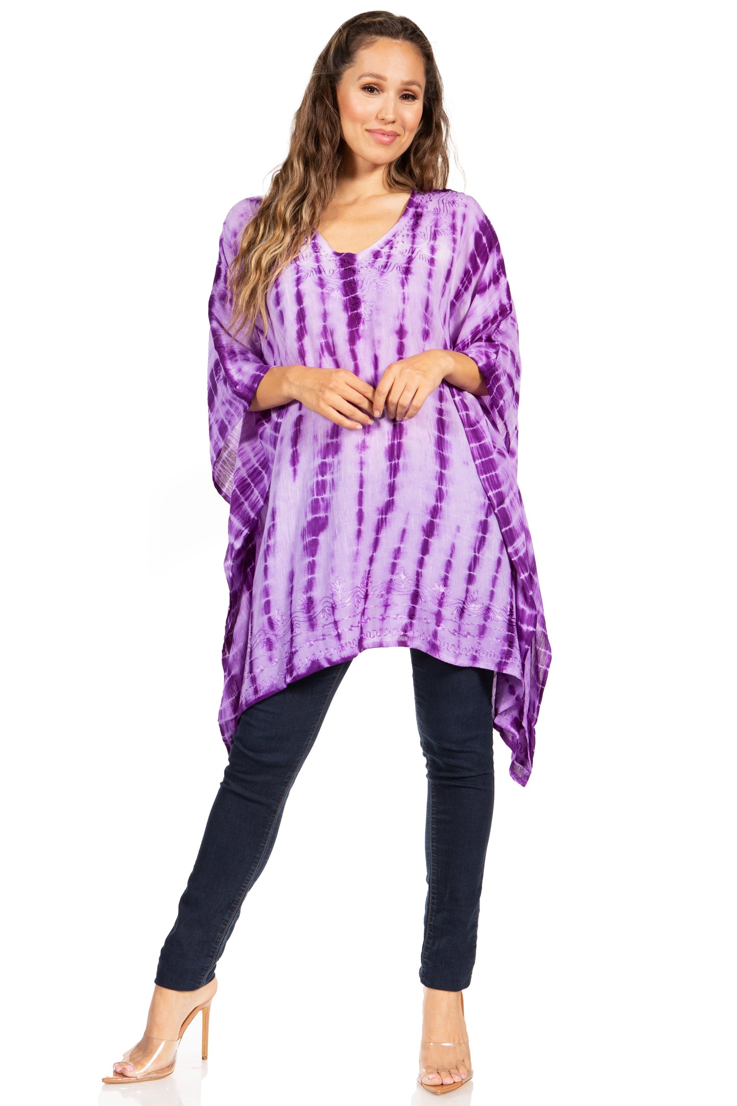 Sakkas Wren Lightweight Circle Poncho Top Blouse With Detailed Embroidery - Concordia Style Boutique