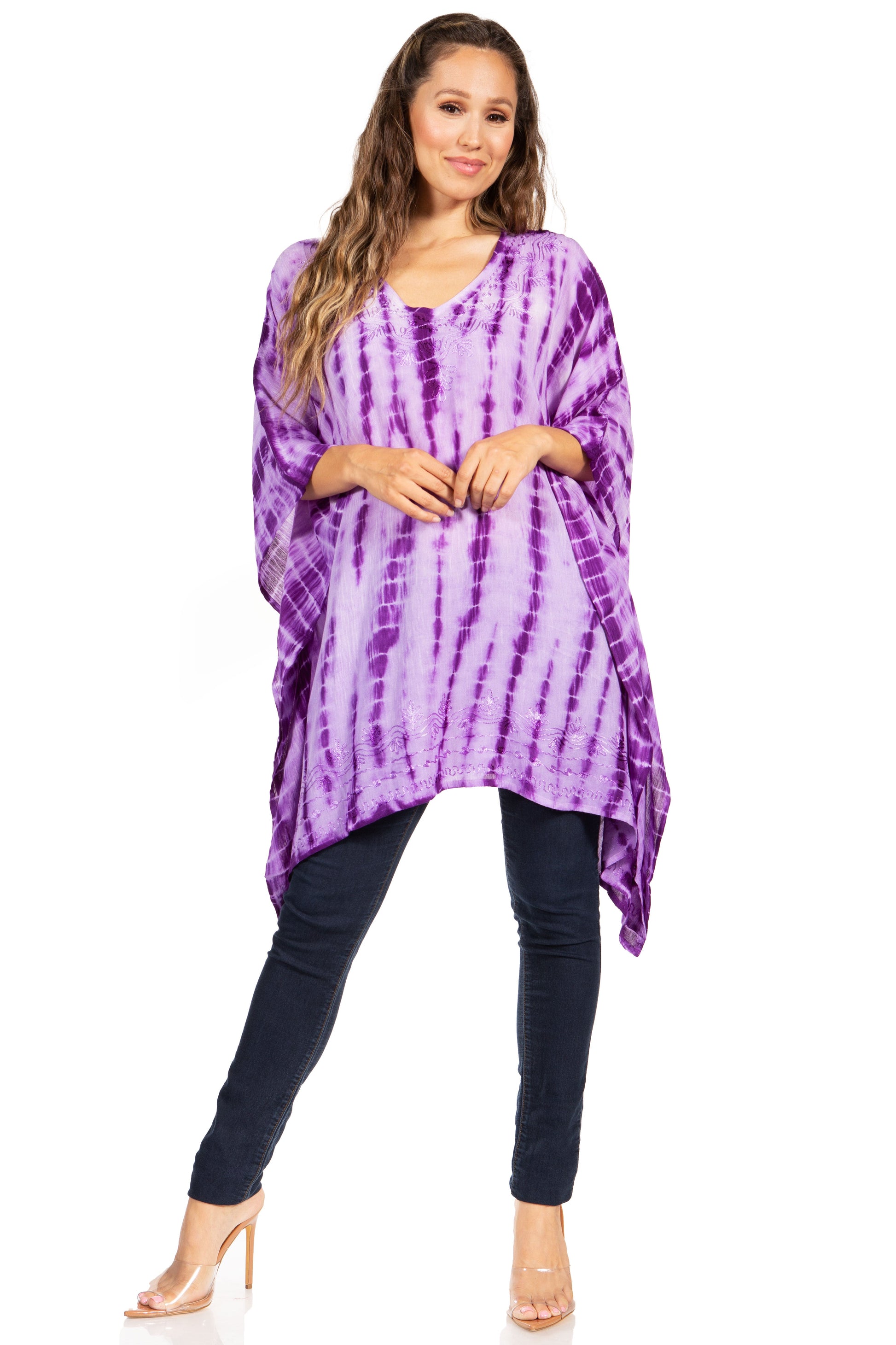 Sakkas Wren Lightweight Circle Poncho Top Blouse With Detailed Embroidery - Concordia Style Boutique