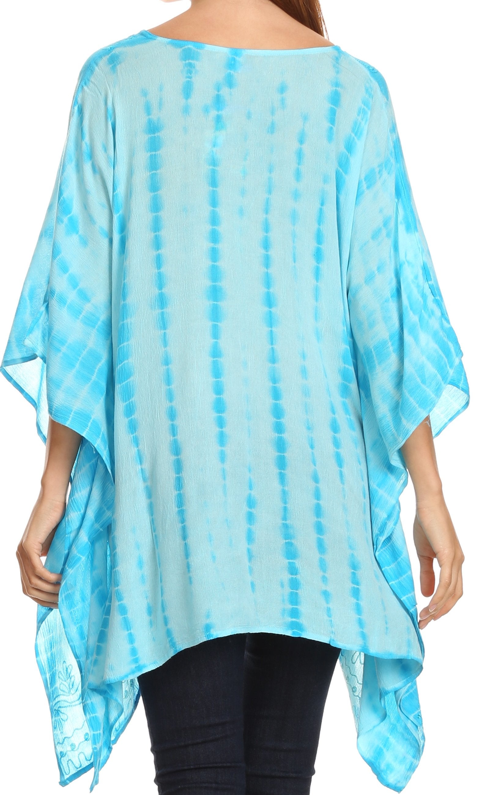 Sakkas Wren Lightweight Circle Poncho Top Blouse With Detailed Embroidery - Concordia Style Boutique