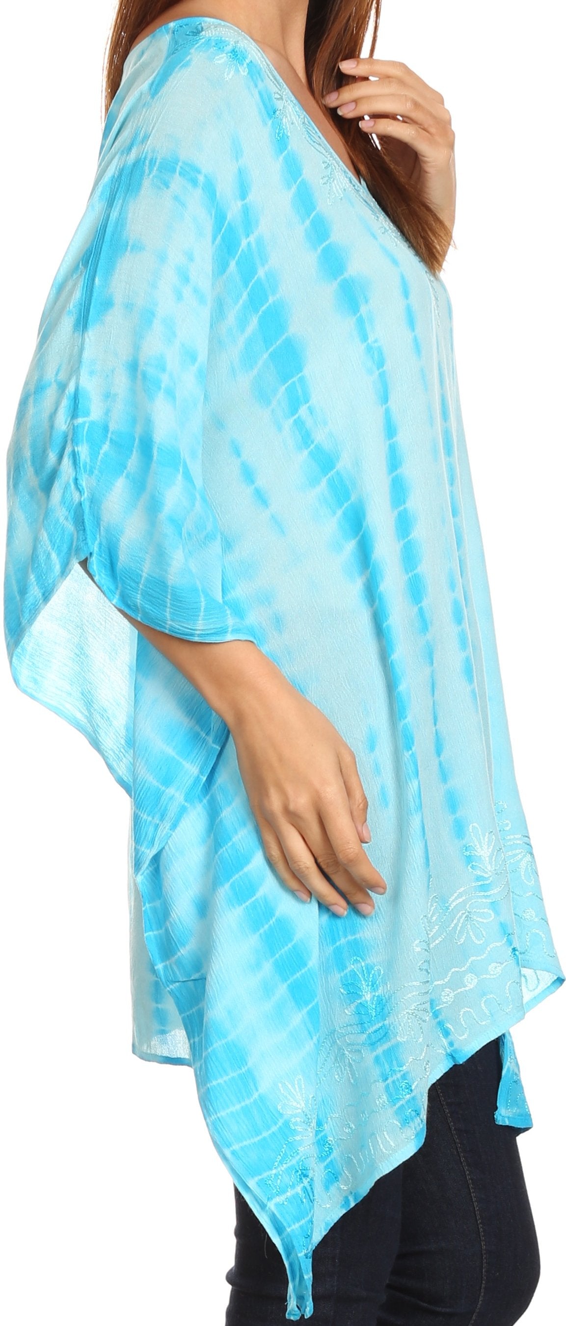 Sakkas Wren Lightweight Circle Poncho Top Blouse With Detailed Embroidery - Concordia Style Boutique