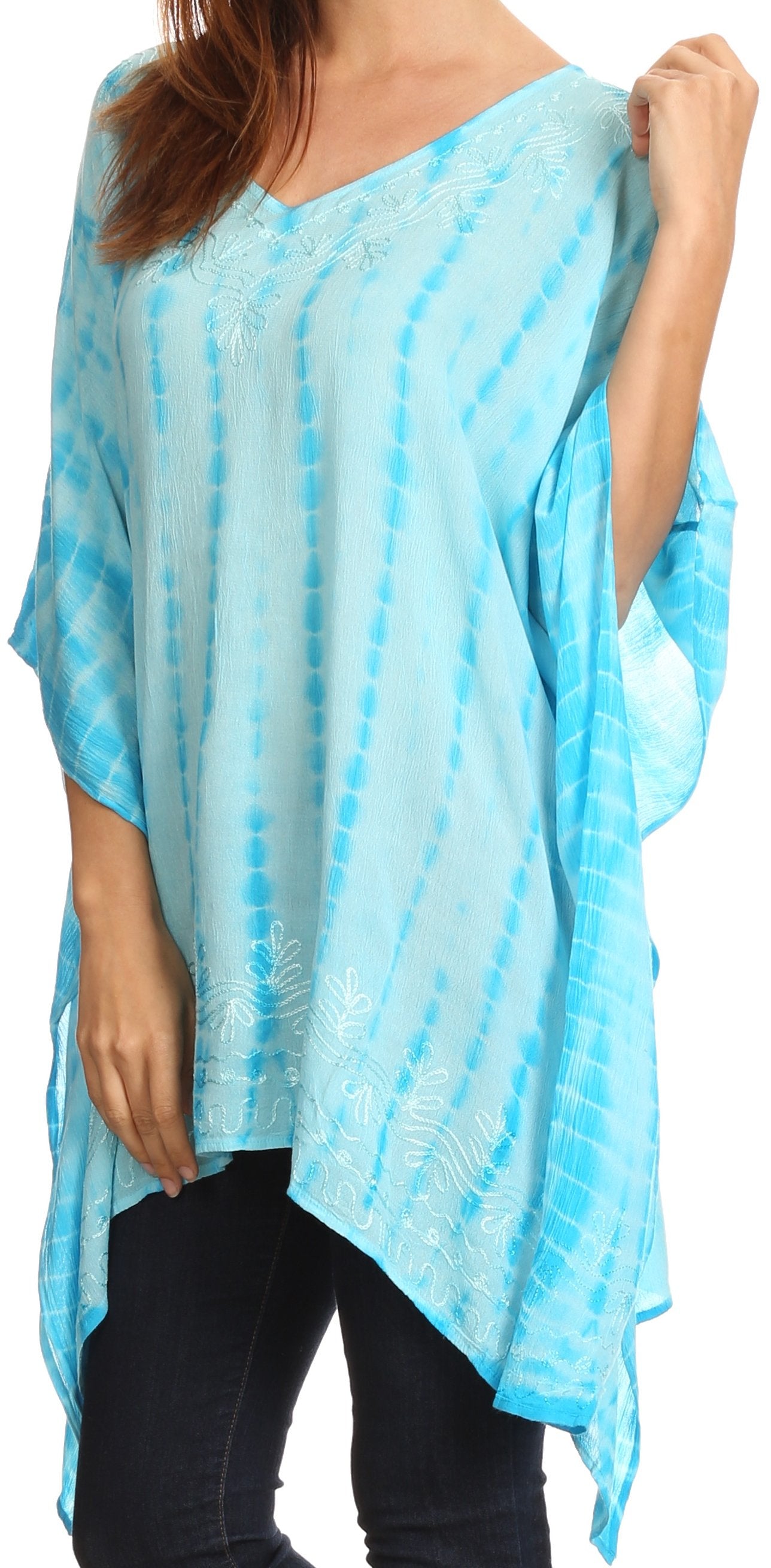 Sakkas Wren Lightweight Circle Poncho Top Blouse With Detailed Embroidery - Concordia Style Boutique