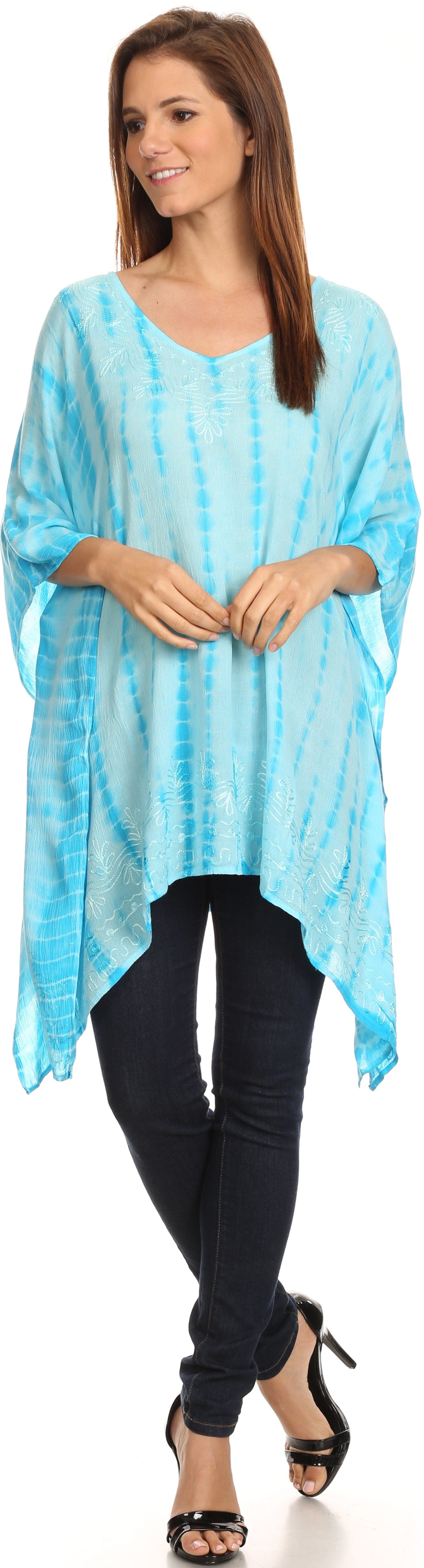 Sakkas Wren Lightweight Circle Poncho Top Blouse With Detailed Embroidery - Concordia Style Boutique