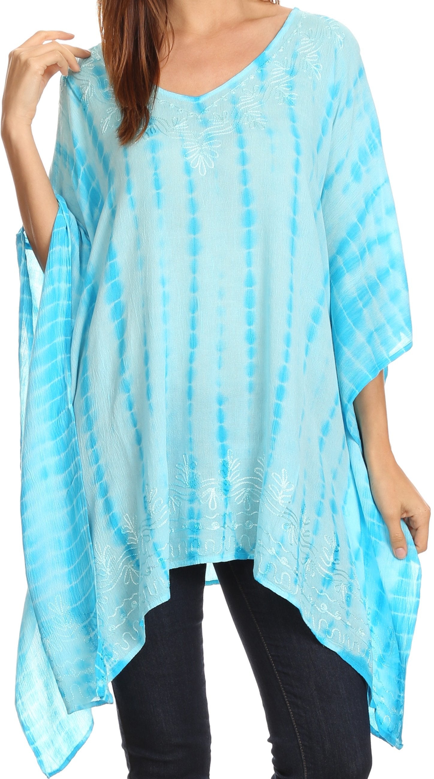 Sakkas Wren Lightweight Circle Poncho Top Blouse With Detailed Embroidery - Concordia Style Boutique