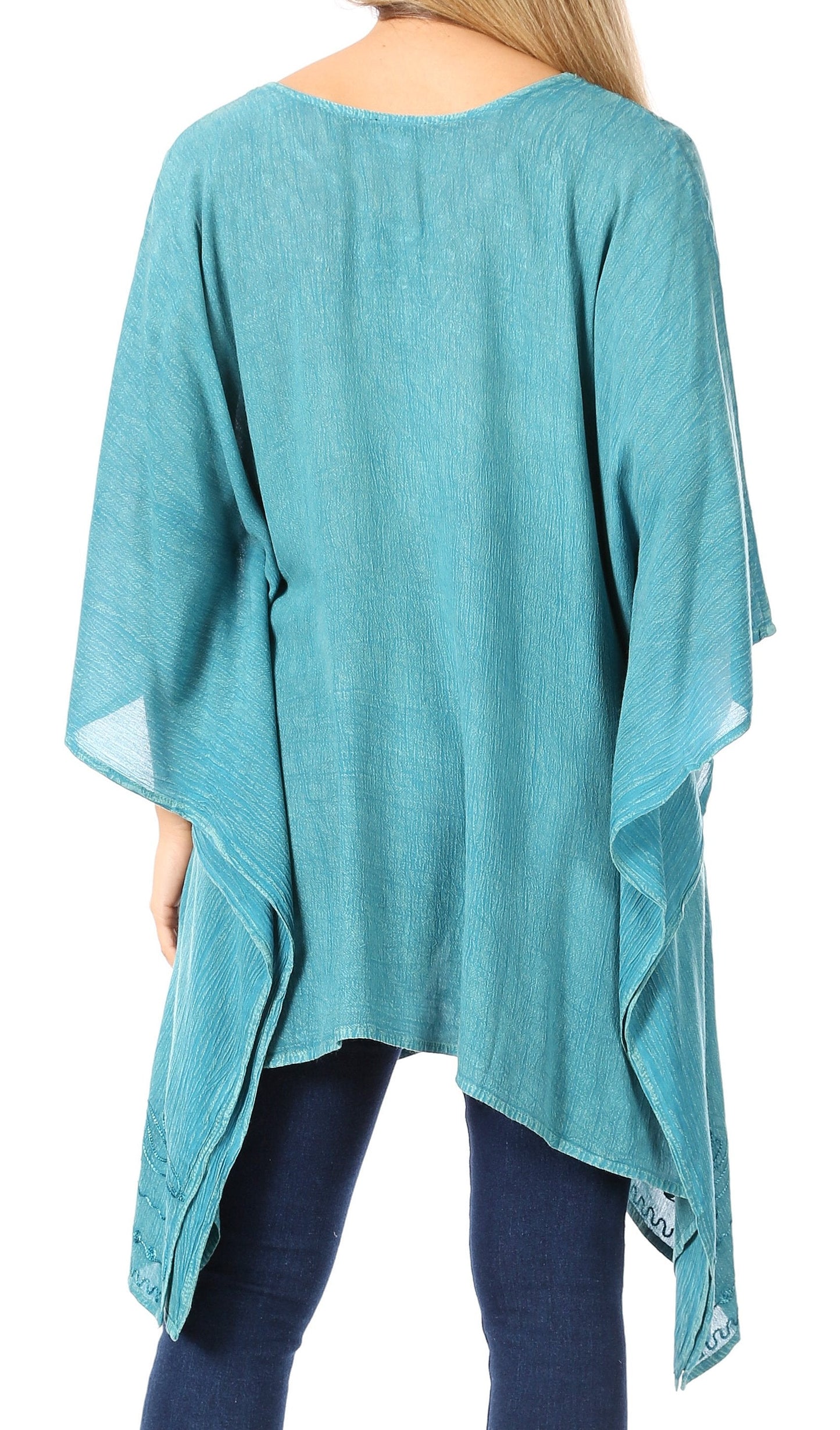 Sakkas Wren Lightweight Circle Poncho Top Blouse With Detailed Embroidery - Concordia Style Boutique