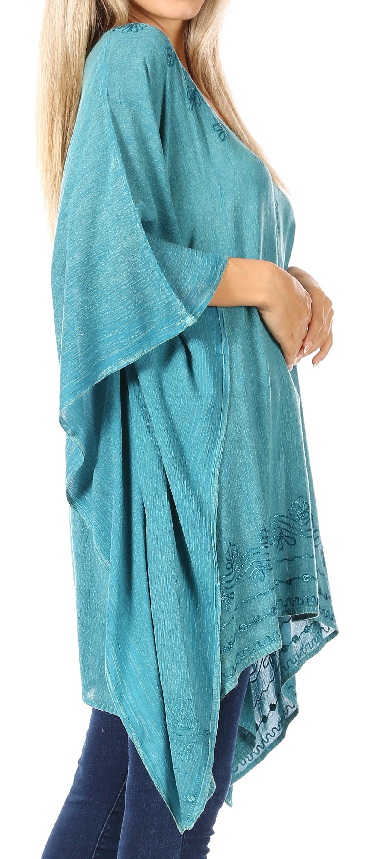 Sakkas Wren Lightweight Circle Poncho Top Blouse With Detailed Embroidery - Concordia Style Boutique