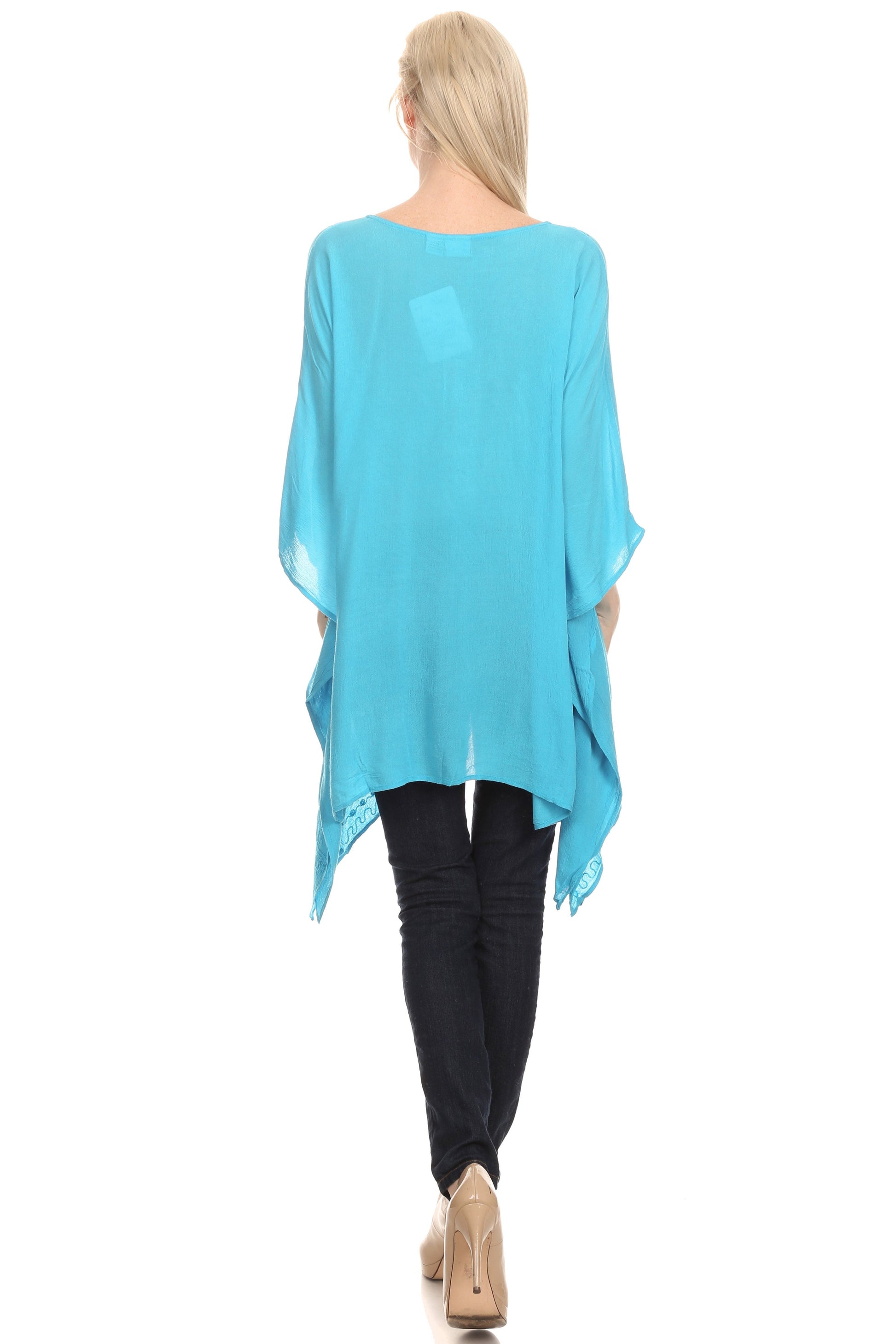 Sakkas Wren Lightweight Circle Poncho Top Blouse With Detailed Embroidery - Concordia Style Boutique