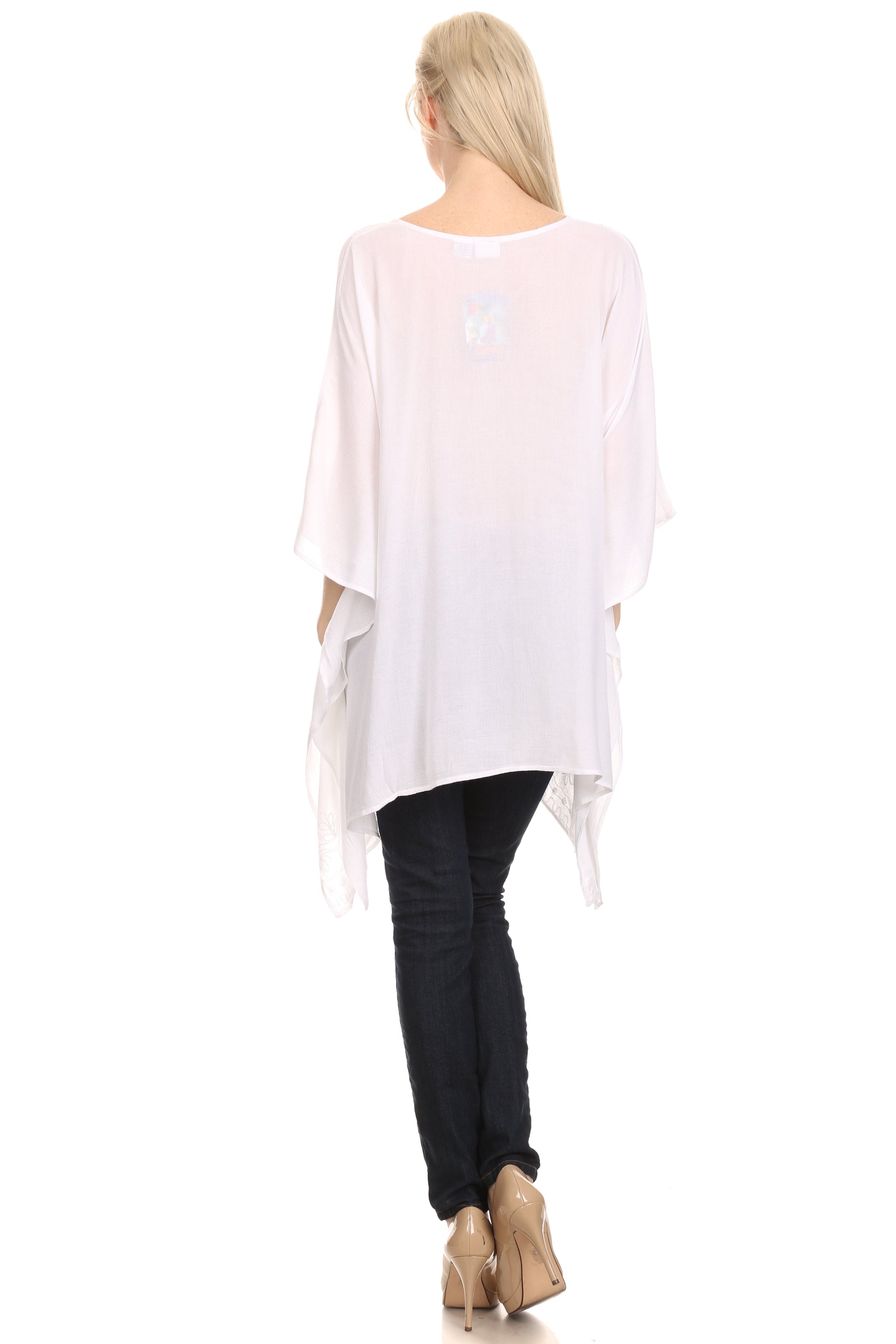 Sakkas Wren Lightweight Circle Poncho Top Blouse With Detailed Embroidery - Concordia Style Boutique