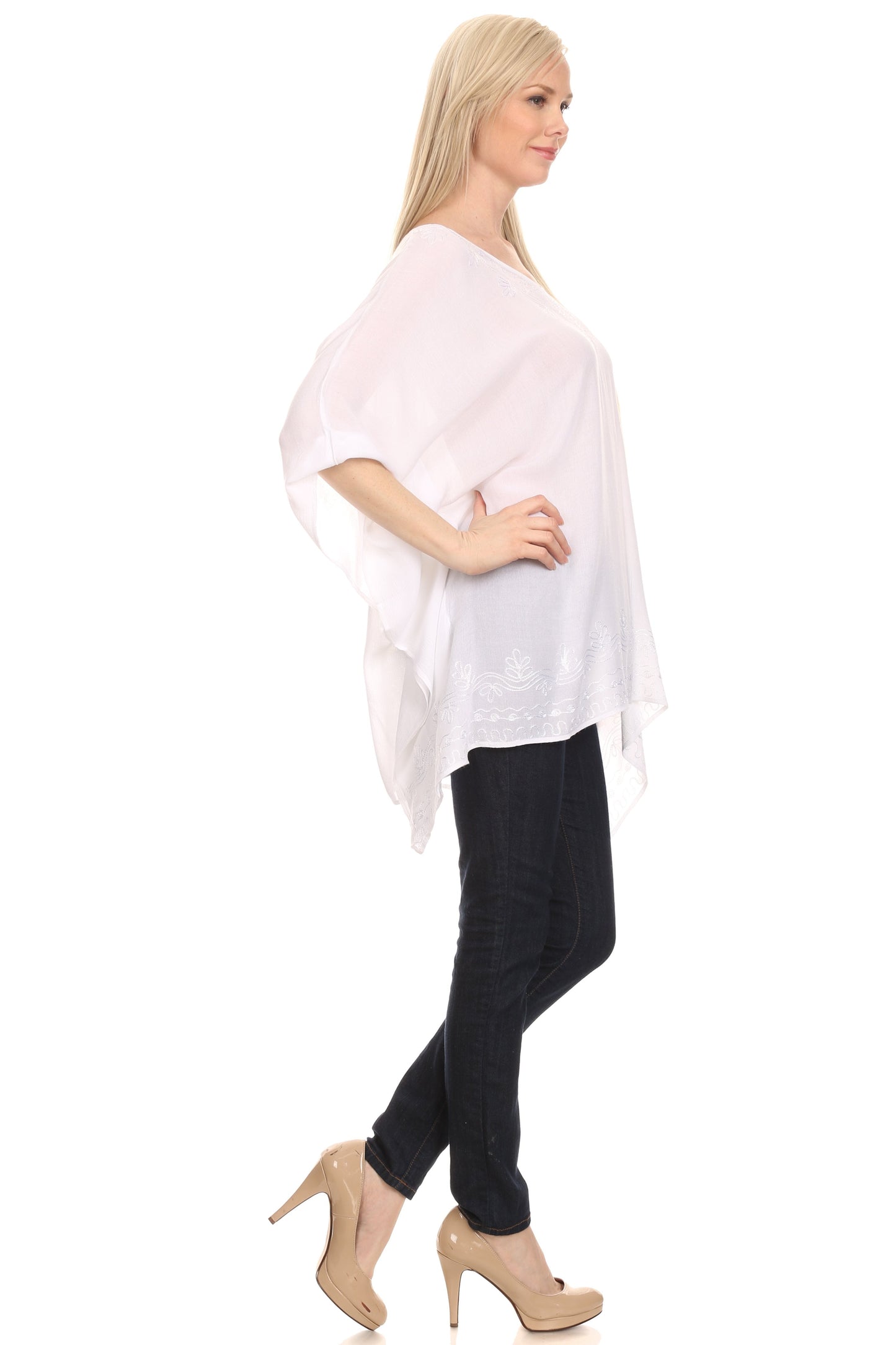 Sakkas Wren Lightweight Circle Poncho Top Blouse With Detailed Embroidery - Concordia Style Boutique