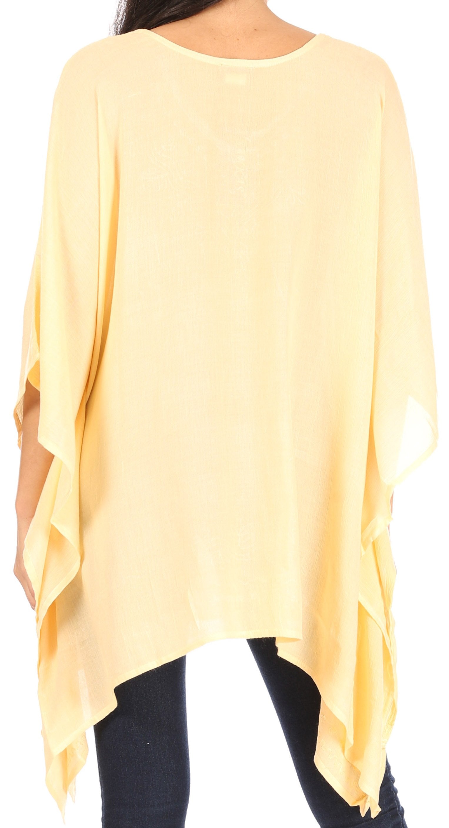 Sakkas Wren Lightweight Circle Poncho Top Blouse With Detailed Embroidery - Concordia Style Boutique