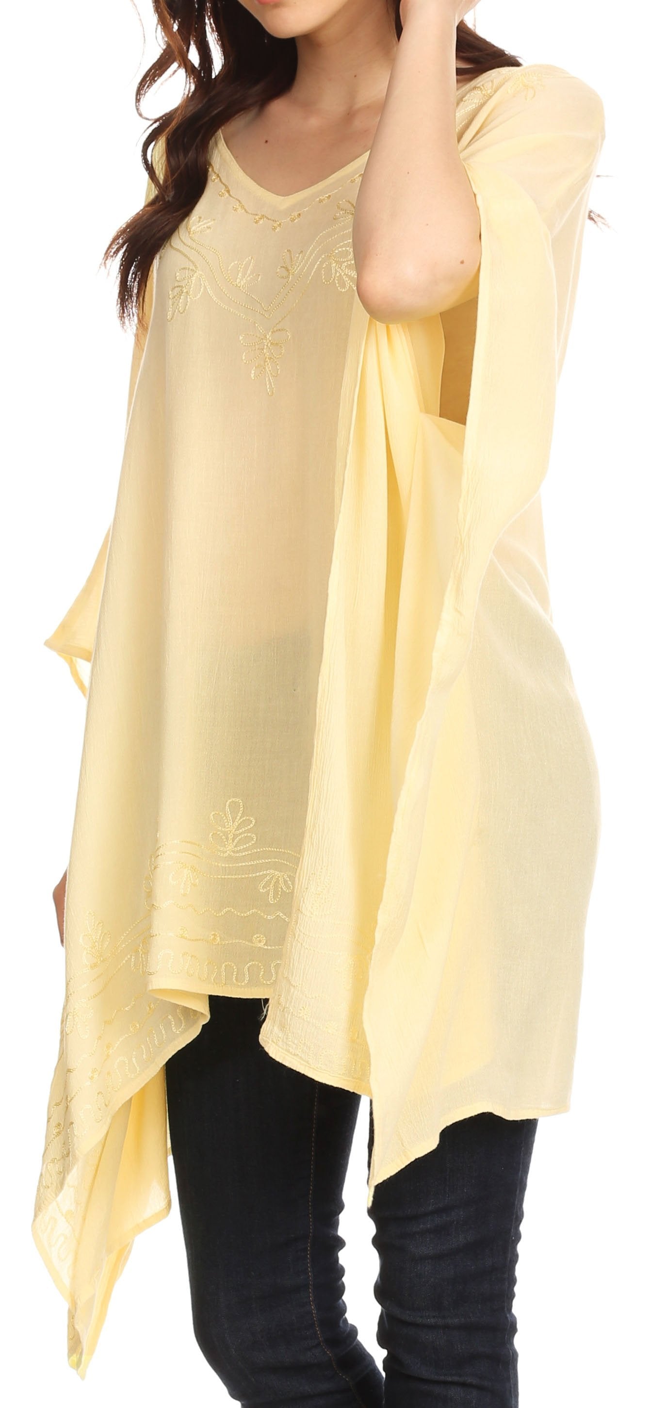 Sakkas Wren Lightweight Circle Poncho Top Blouse With Detailed Embroidery - Concordia Style Boutique