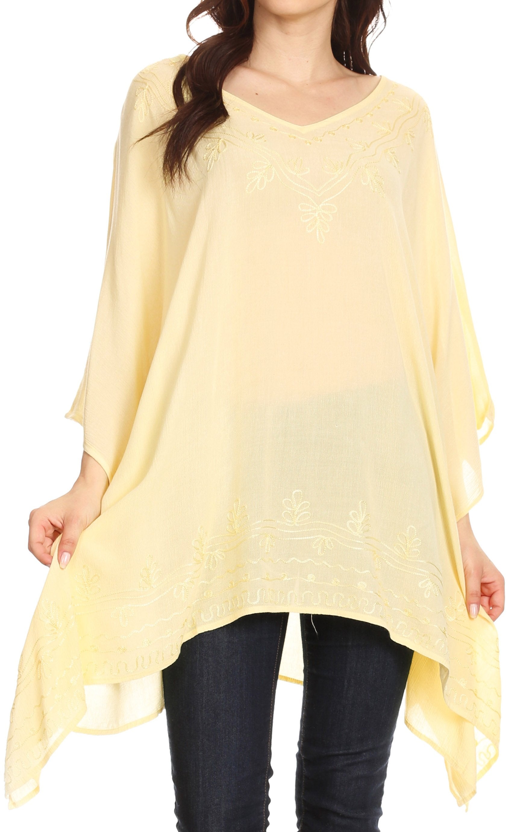 Sakkas Wren Lightweight Circle Poncho Top Blouse With Detailed Embroidery - Concordia Style Boutique