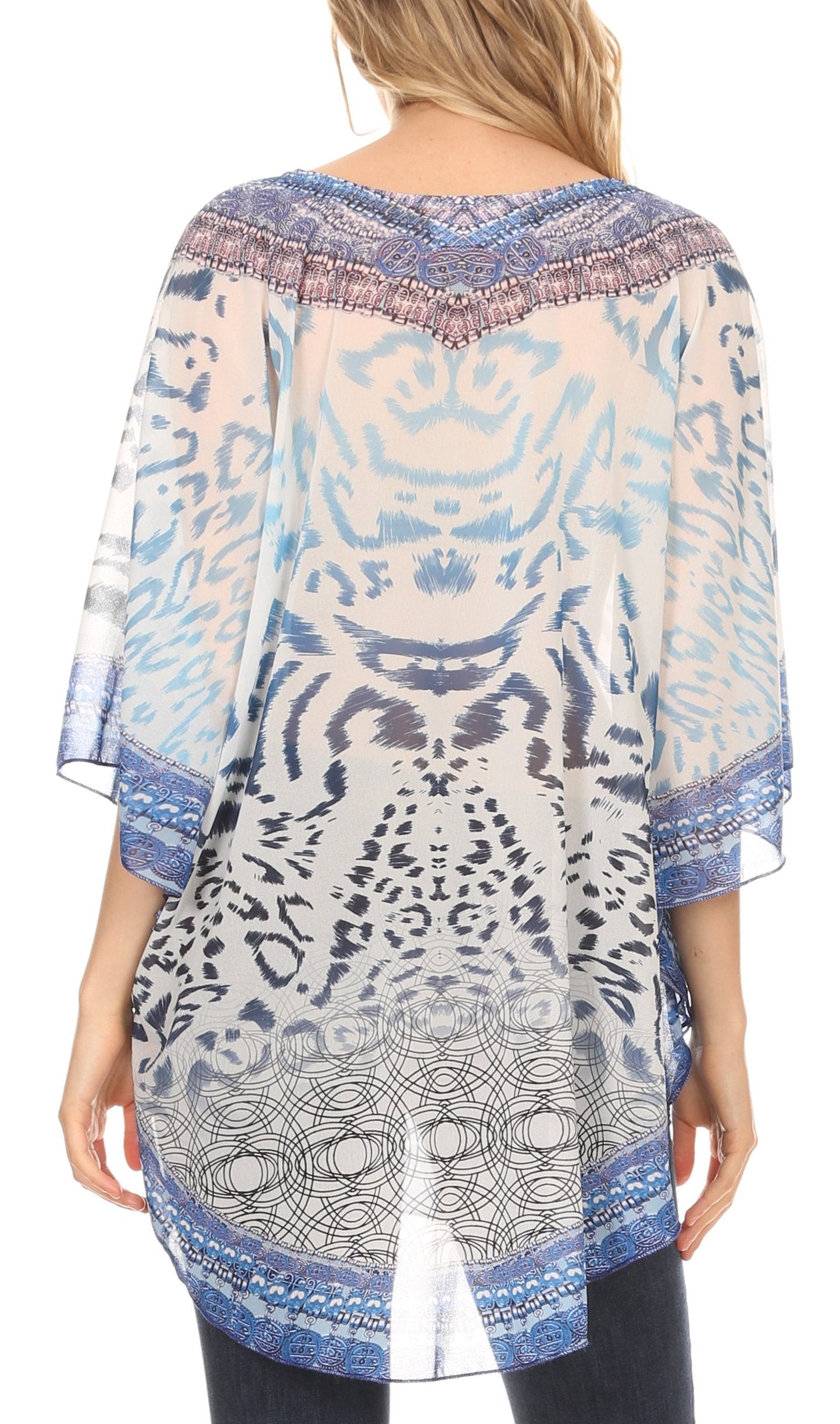 MKY Brigitte Women's Loose Casual Boho Short Sleeve Circle Blouse Top V-neck - Concordia Style Boutique