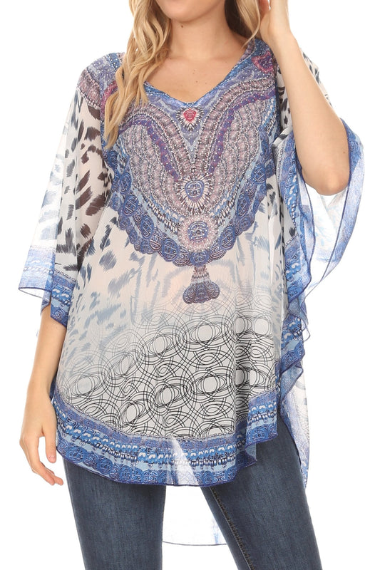 MKY Brigitte Women's Loose Casual Boho Short Sleeve Circle Blouse Top V-neck - Concordia Style Boutique