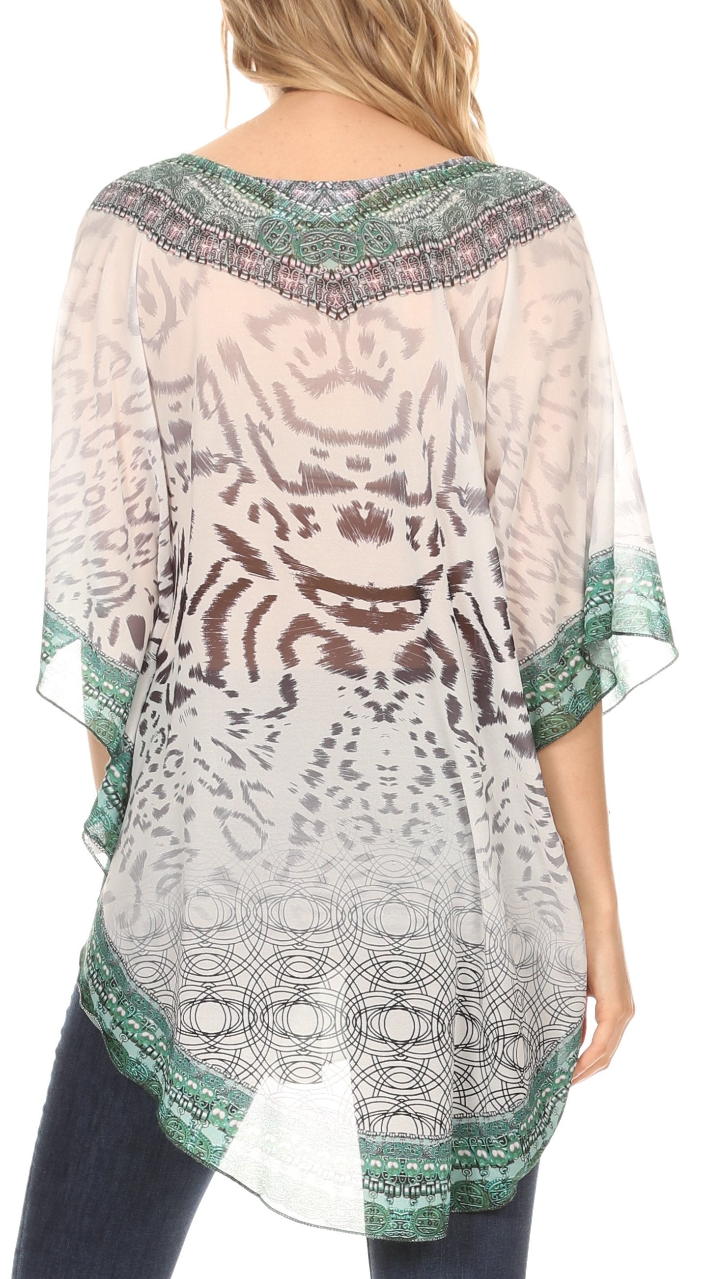 MKY Brigitte Women's Loose Casual Boho Short Sleeve Circle Blouse Top V-neck - Concordia Style Boutique