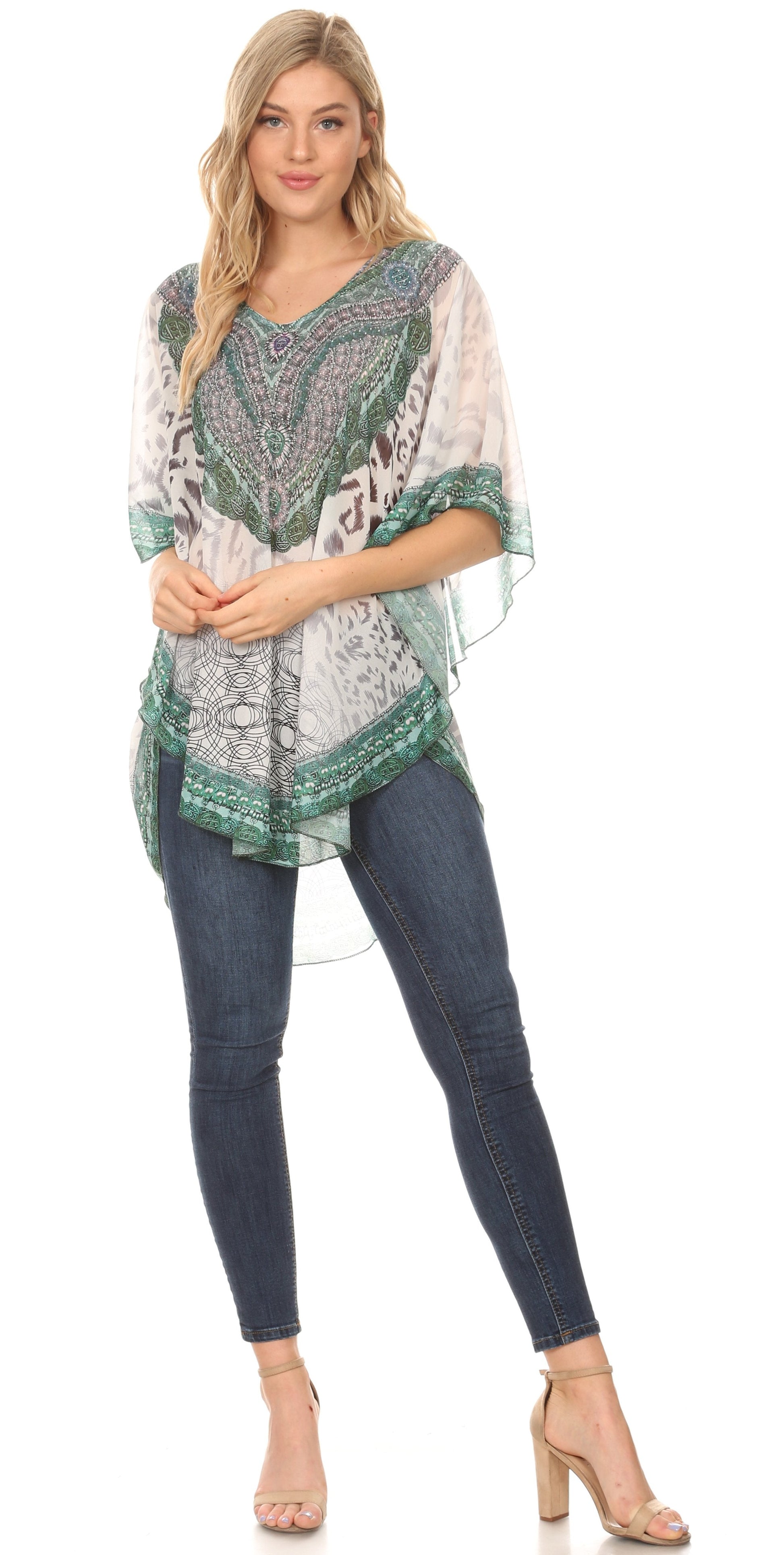 MKY Brigitte Women's Loose Casual Boho Short Sleeve Circle Blouse Top V-neck - Concordia Style Boutique