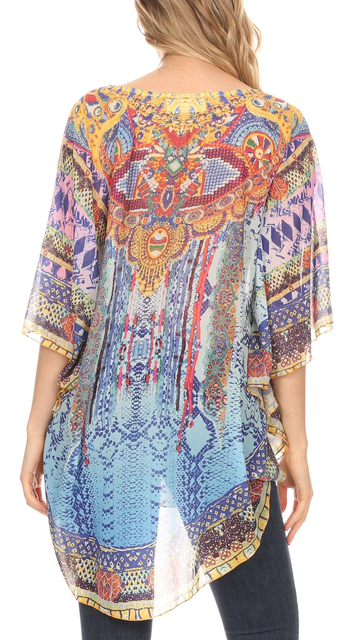 MKY Brigitte Women's Loose Casual Boho Short Sleeve Circle Blouse Top V-neck - Concordia Style Boutique