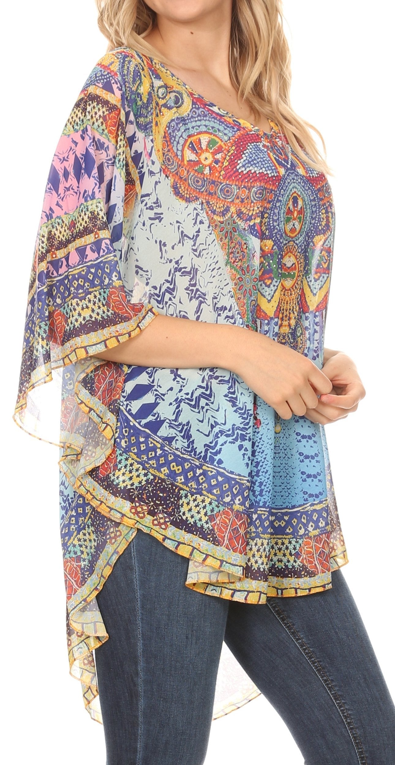 MKY Brigitte Women's Loose Casual Boho Short Sleeve Circle Blouse Top V-neck - Concordia Style Boutique