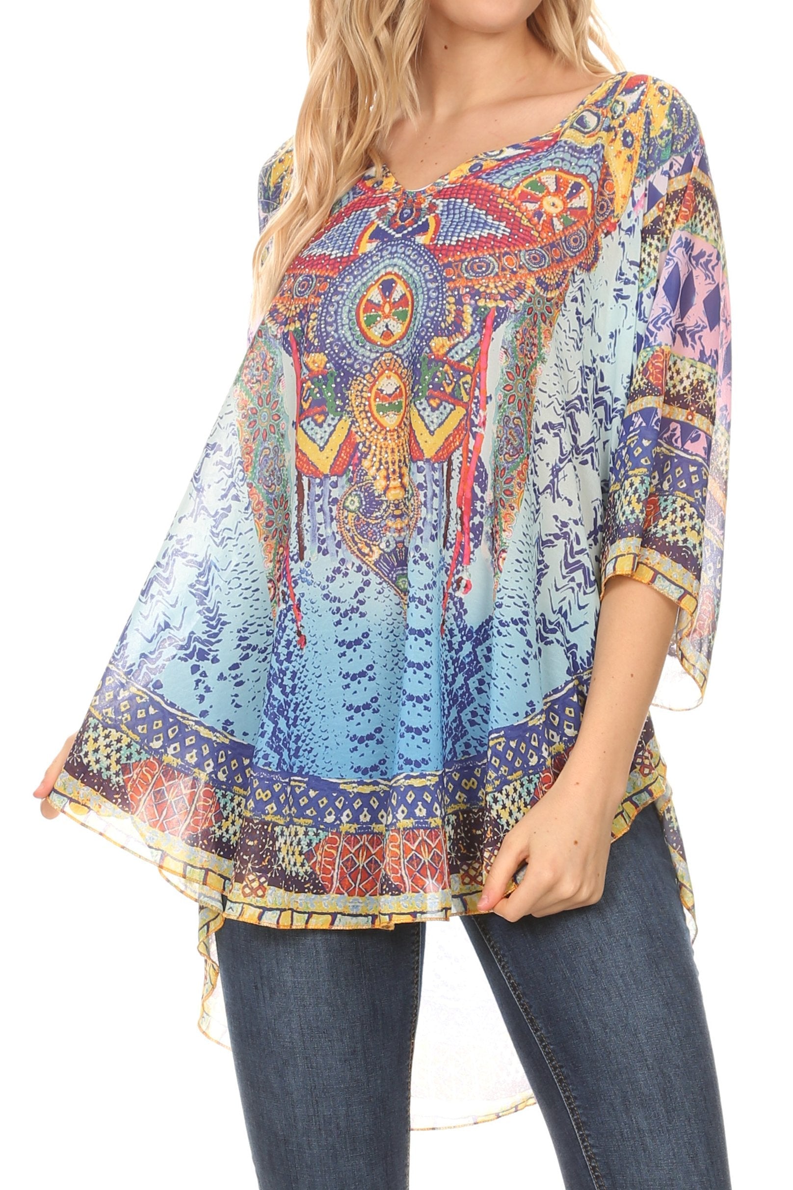 MKY Brigitte Women's Loose Casual Boho Short Sleeve Circle Blouse Top V-neck - Concordia Style Boutique