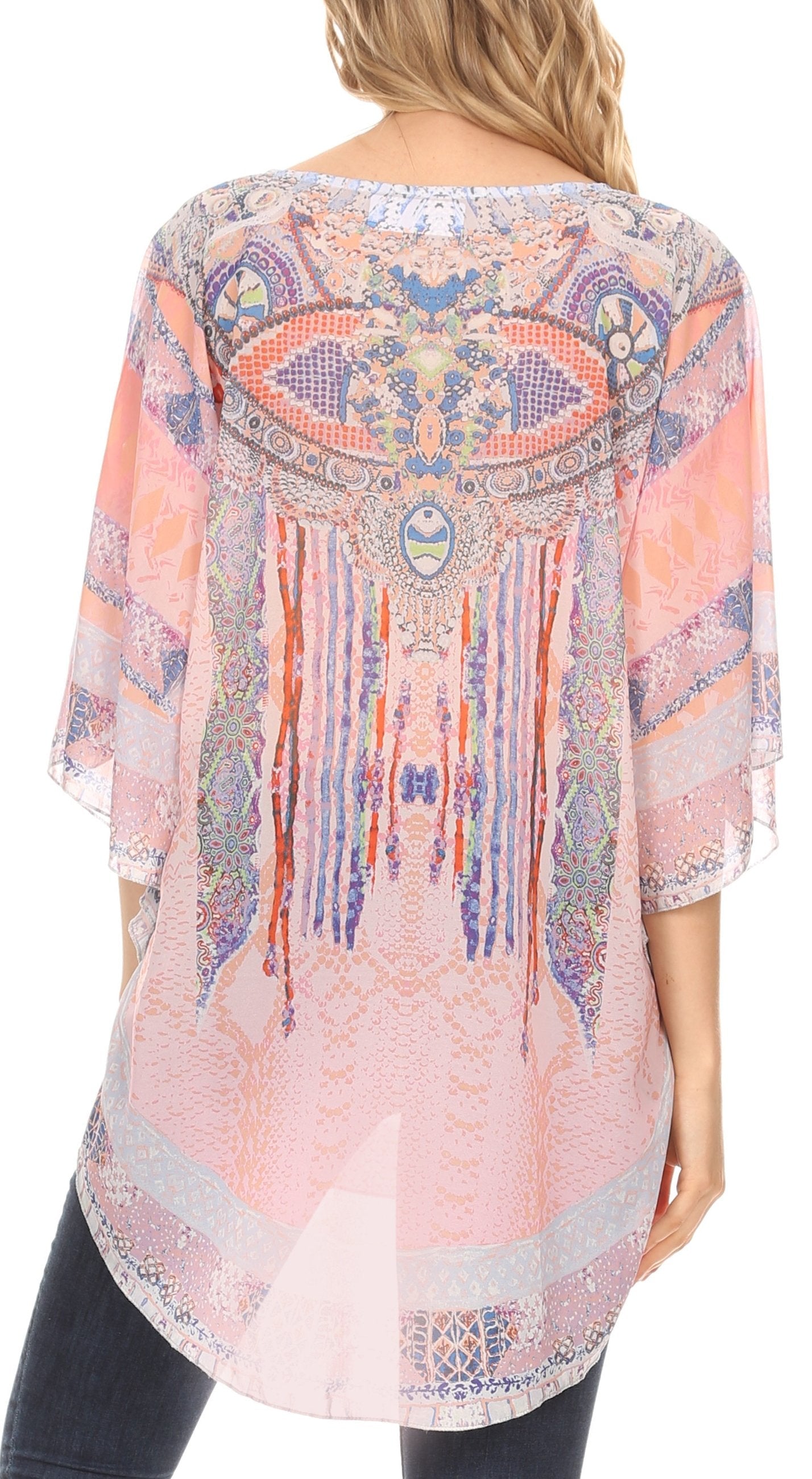 MKY Brigitte Women's Loose Casual Boho Short Sleeve Circle Blouse Top V-neck - Concordia Style Boutique