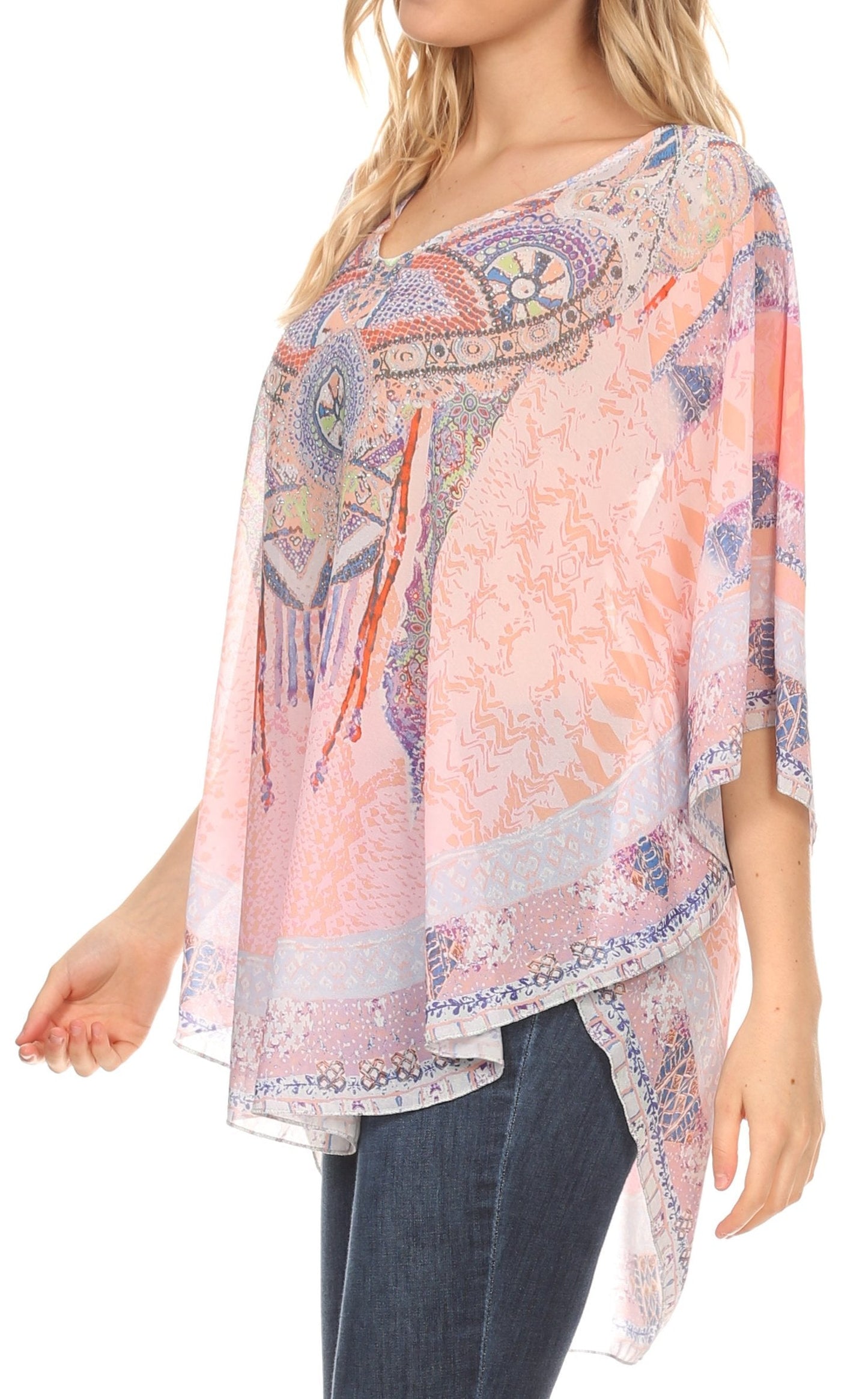 MKY Brigitte Women's Loose Casual Boho Short Sleeve Circle Blouse Top V-neck - Concordia Style Boutique