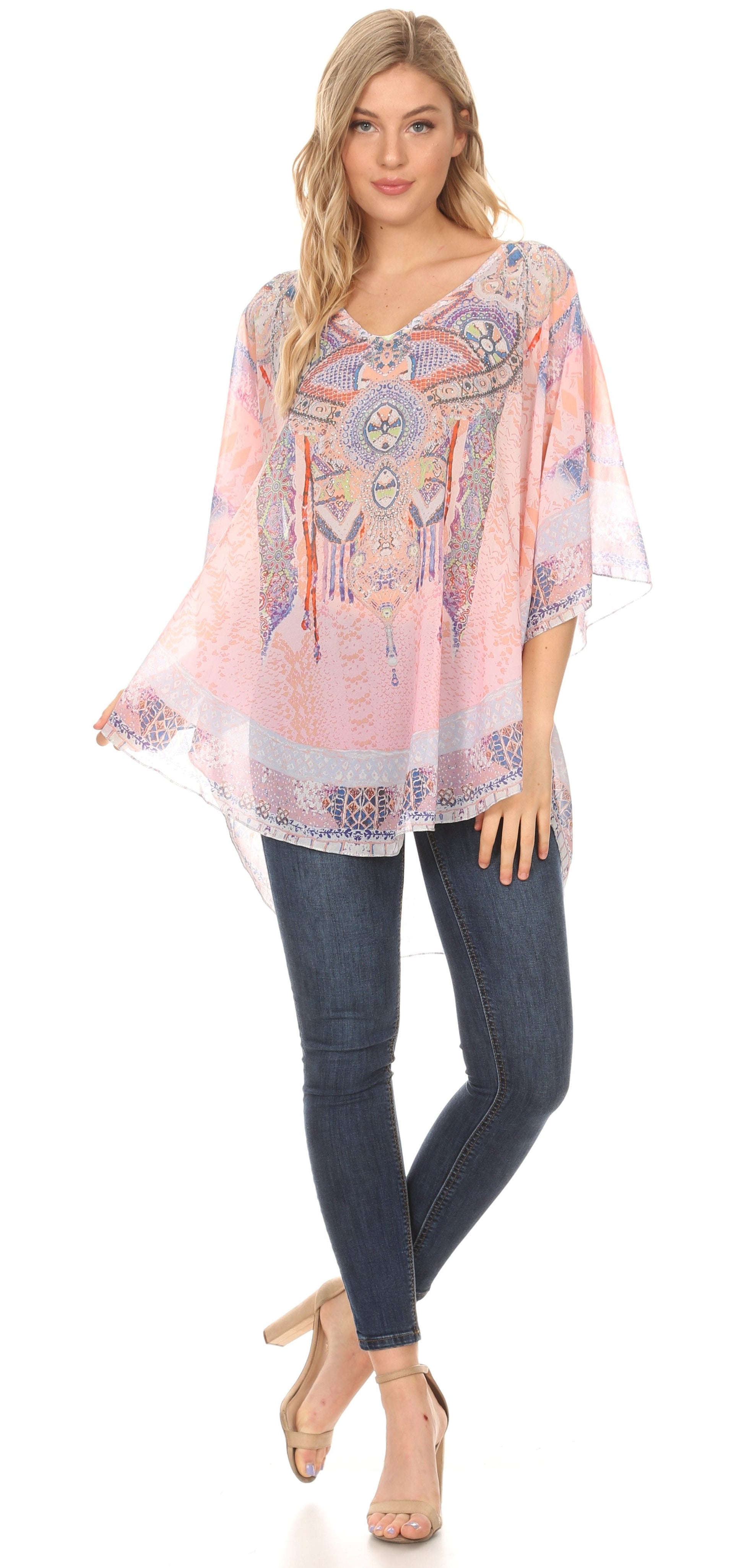MKY Brigitte Women's Loose Casual Boho Short Sleeve Circle Blouse Top V-neck - Concordia Style Boutique