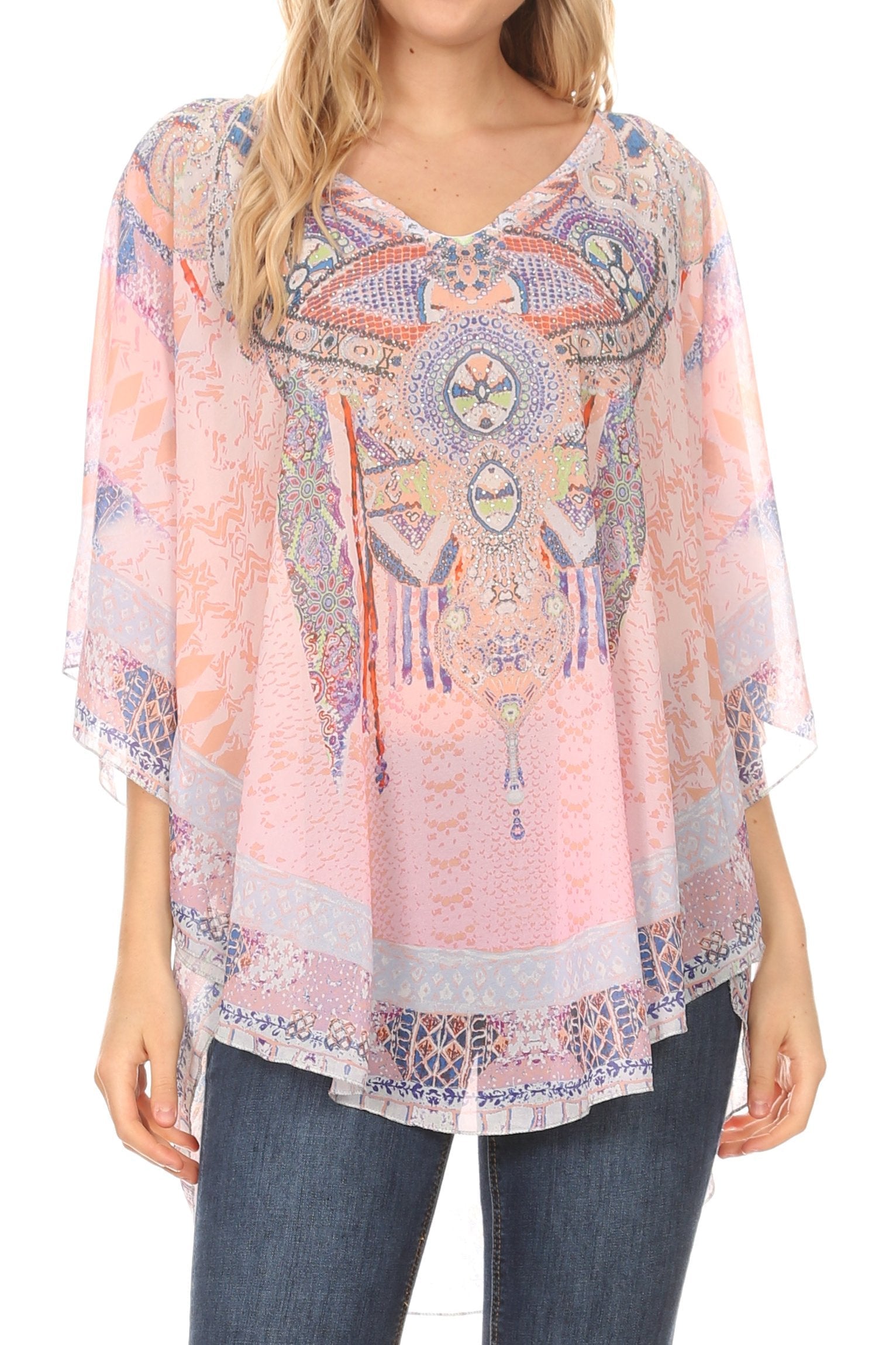 MKY Brigitte Women's Loose Casual Boho Short Sleeve Circle Blouse Top V-neck - Concordia Style Boutique