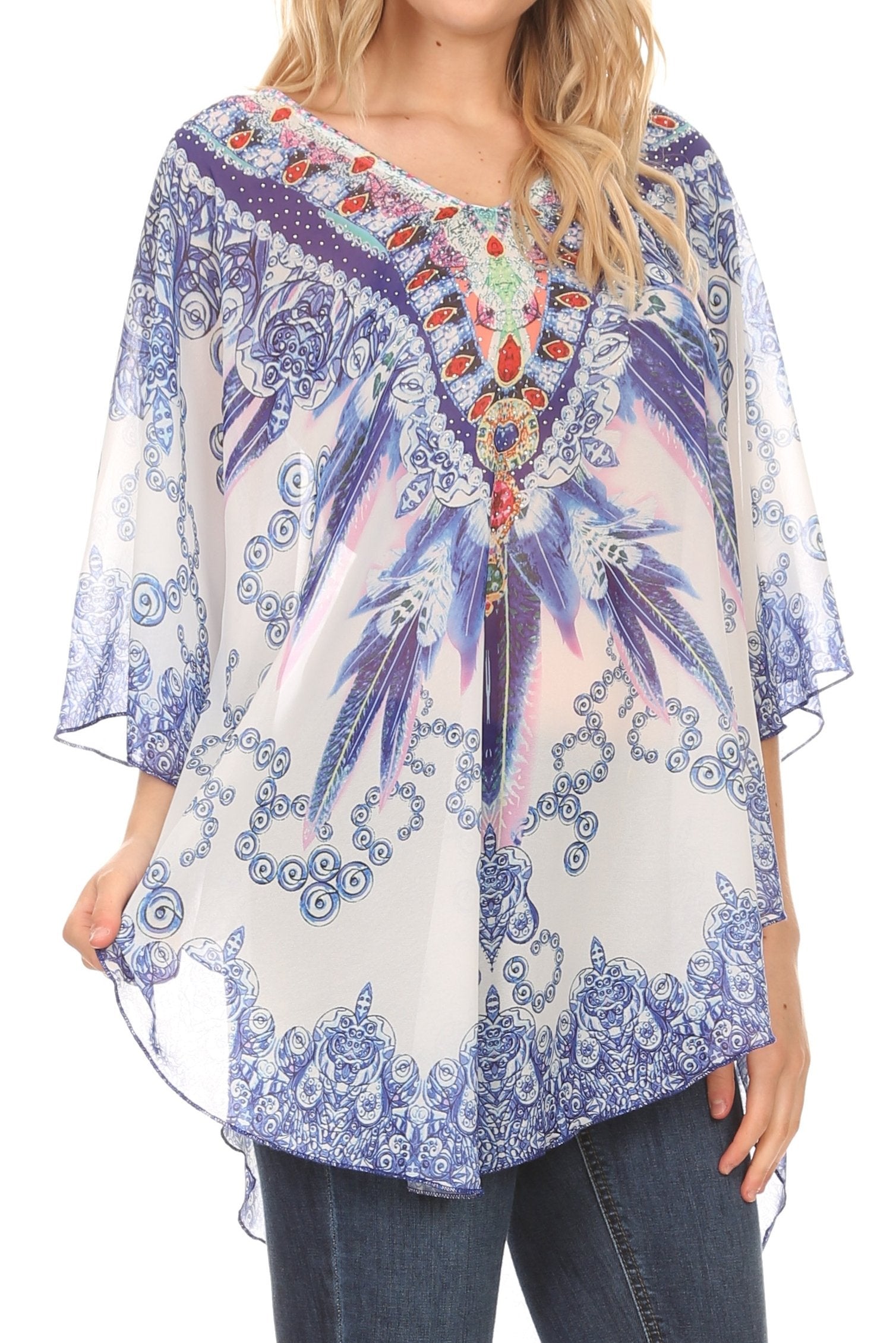 MKY Brigitte Women's Loose Casual Boho Short Sleeve Circle Blouse Top V-neck - Concordia Style Boutique