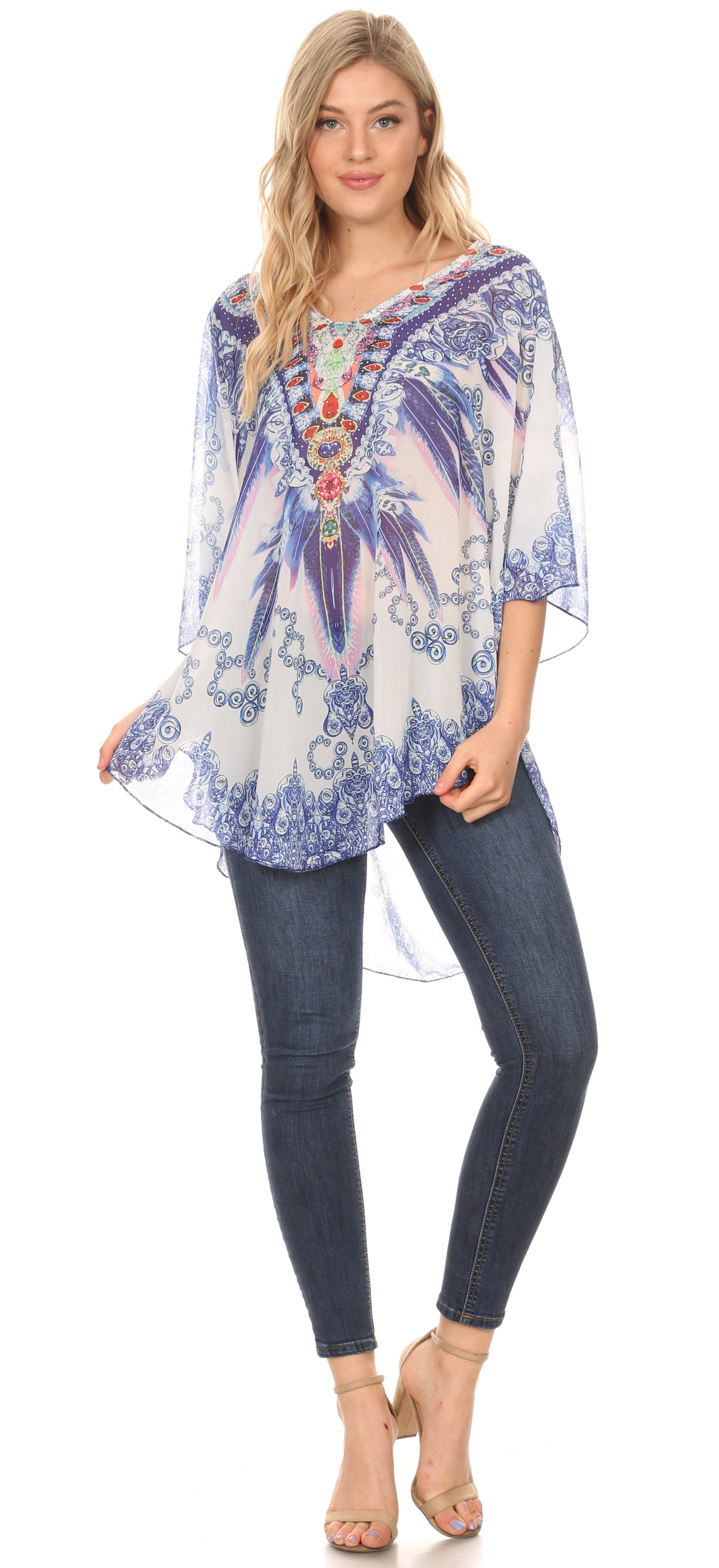 MKY Brigitte Women's Loose Casual Boho Short Sleeve Circle Blouse Top V-neck - Concordia Style Boutique