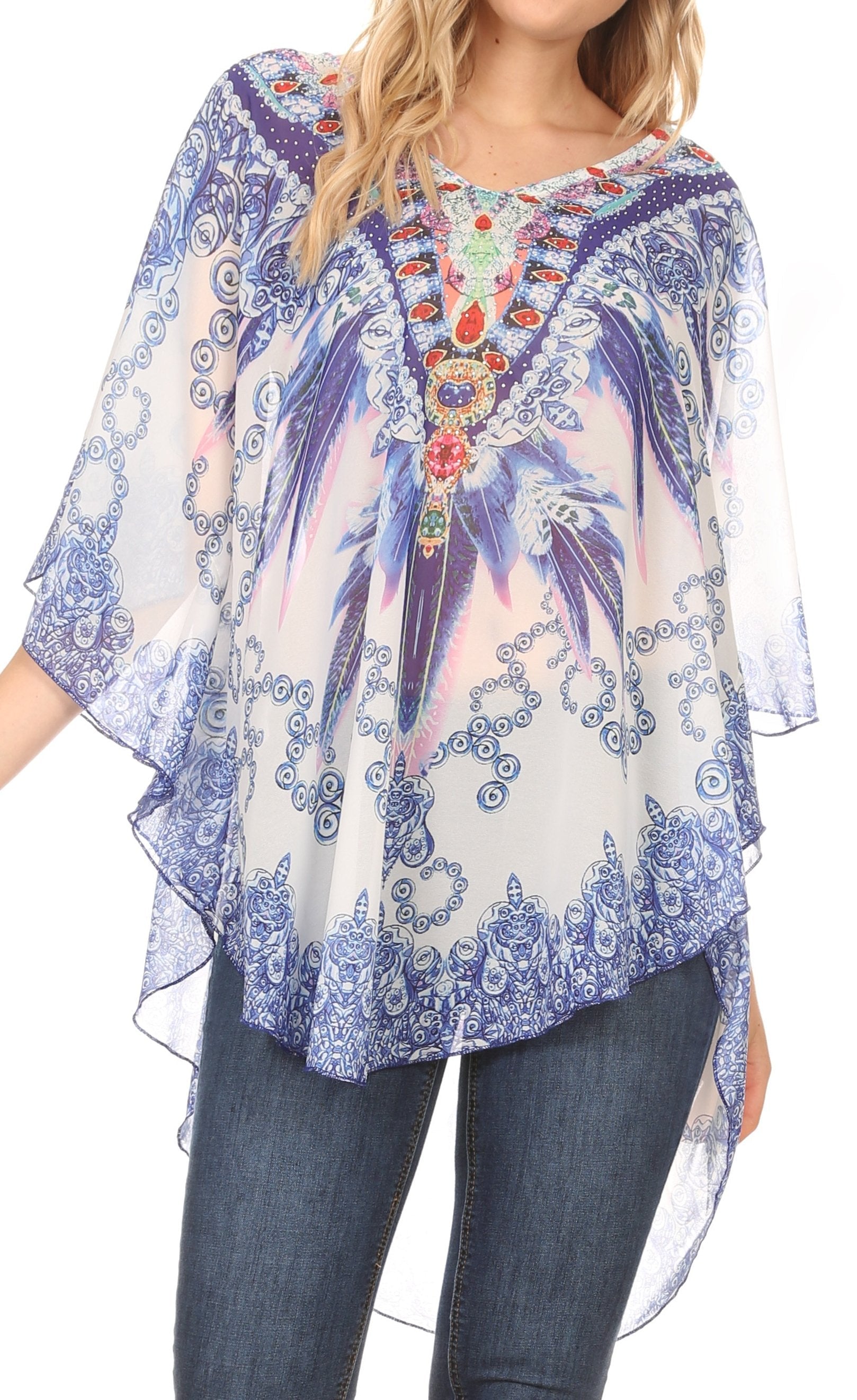 MKY Brigitte Women's Loose Casual Boho Short Sleeve Circle Blouse Top V-neck - Concordia Style Boutique