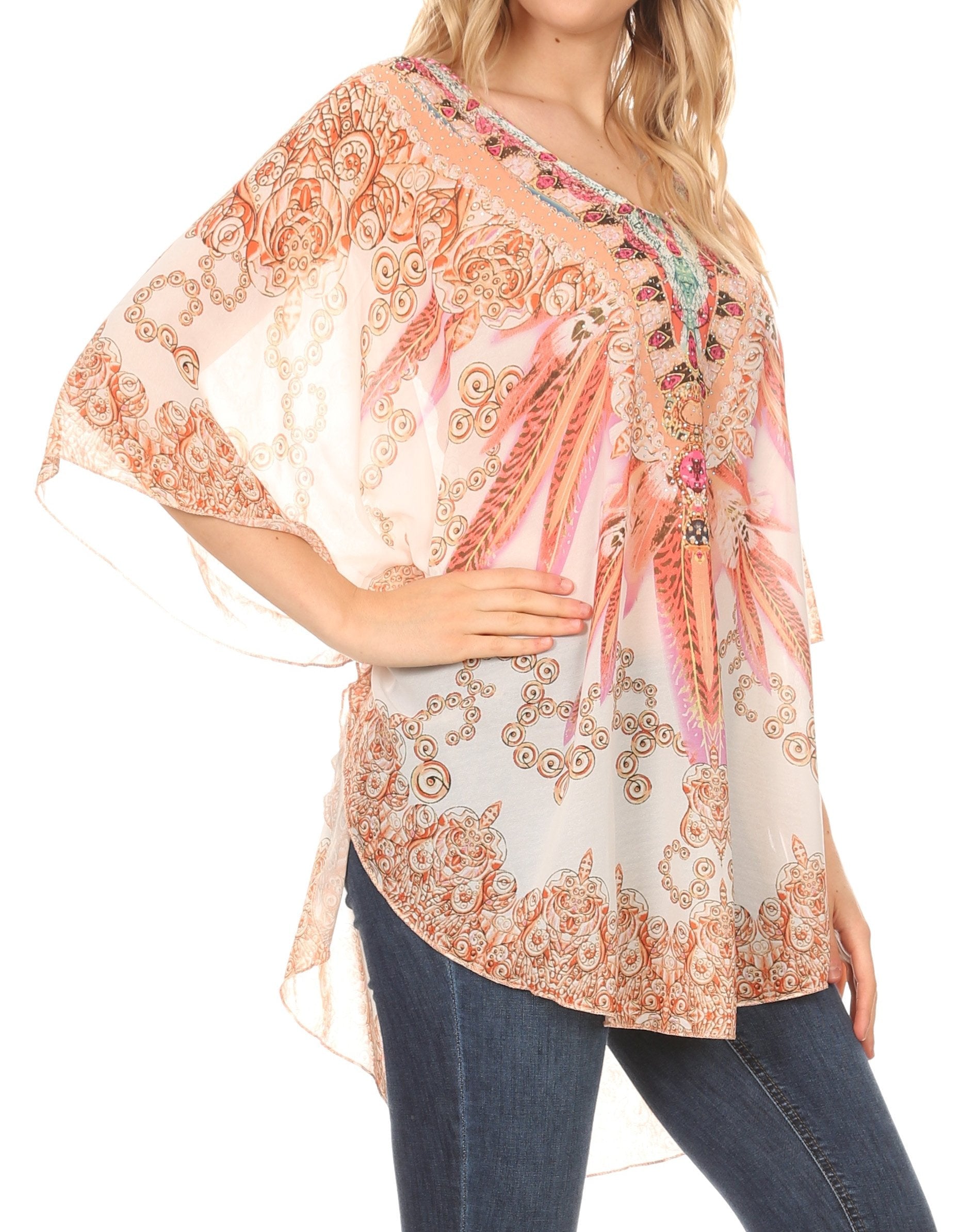 MKY Brigitte Women's Loose Casual Boho Short Sleeve Circle Blouse Top V-neck - Concordia Style Boutique