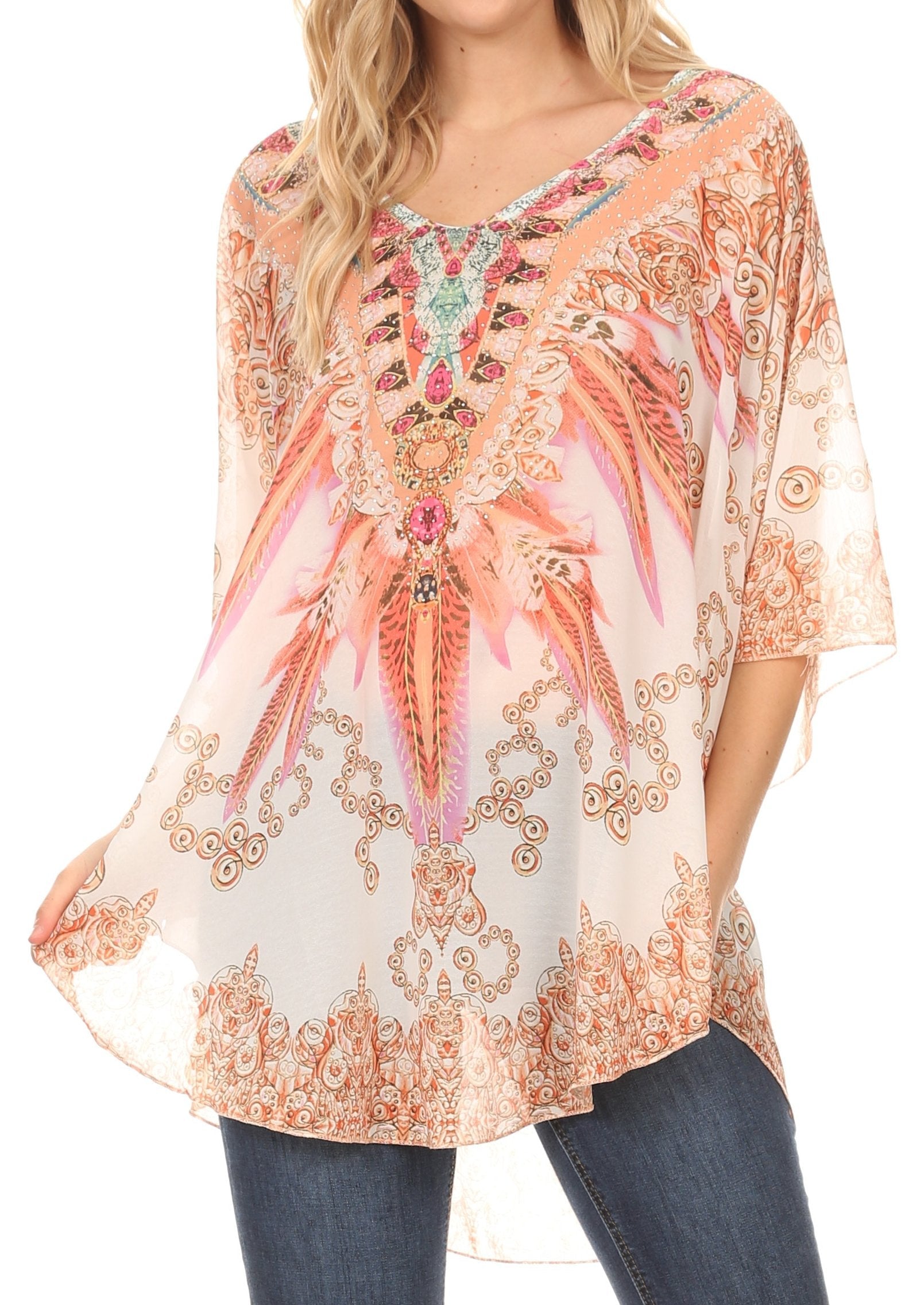 MKY Brigitte Women's Loose Casual Boho Short Sleeve Circle Blouse Top V-neck - Concordia Style Boutique