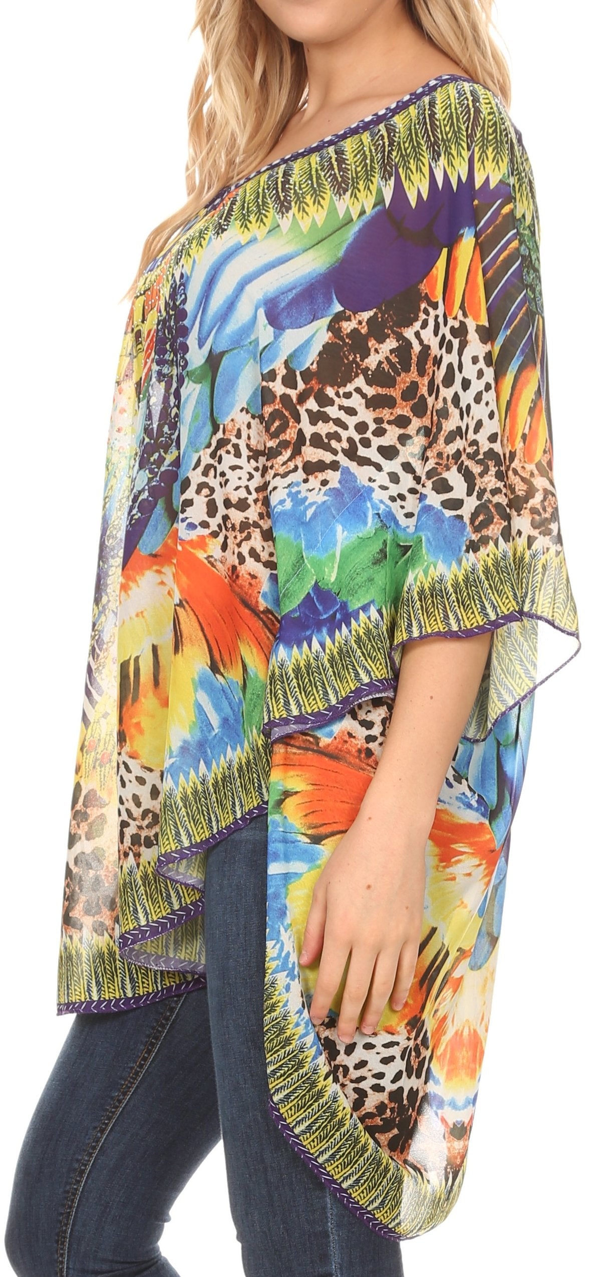 MKY Brigitte Women's Loose Casual Boho Short Sleeve Circle Blouse Top V-neck - Concordia Style Boutique