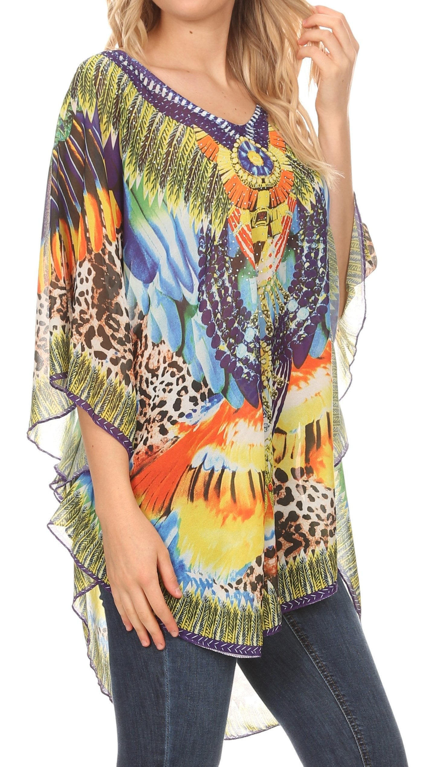 MKY Brigitte Women's Loose Casual Boho Short Sleeve Circle Blouse Top V-neck - Concordia Style Boutique