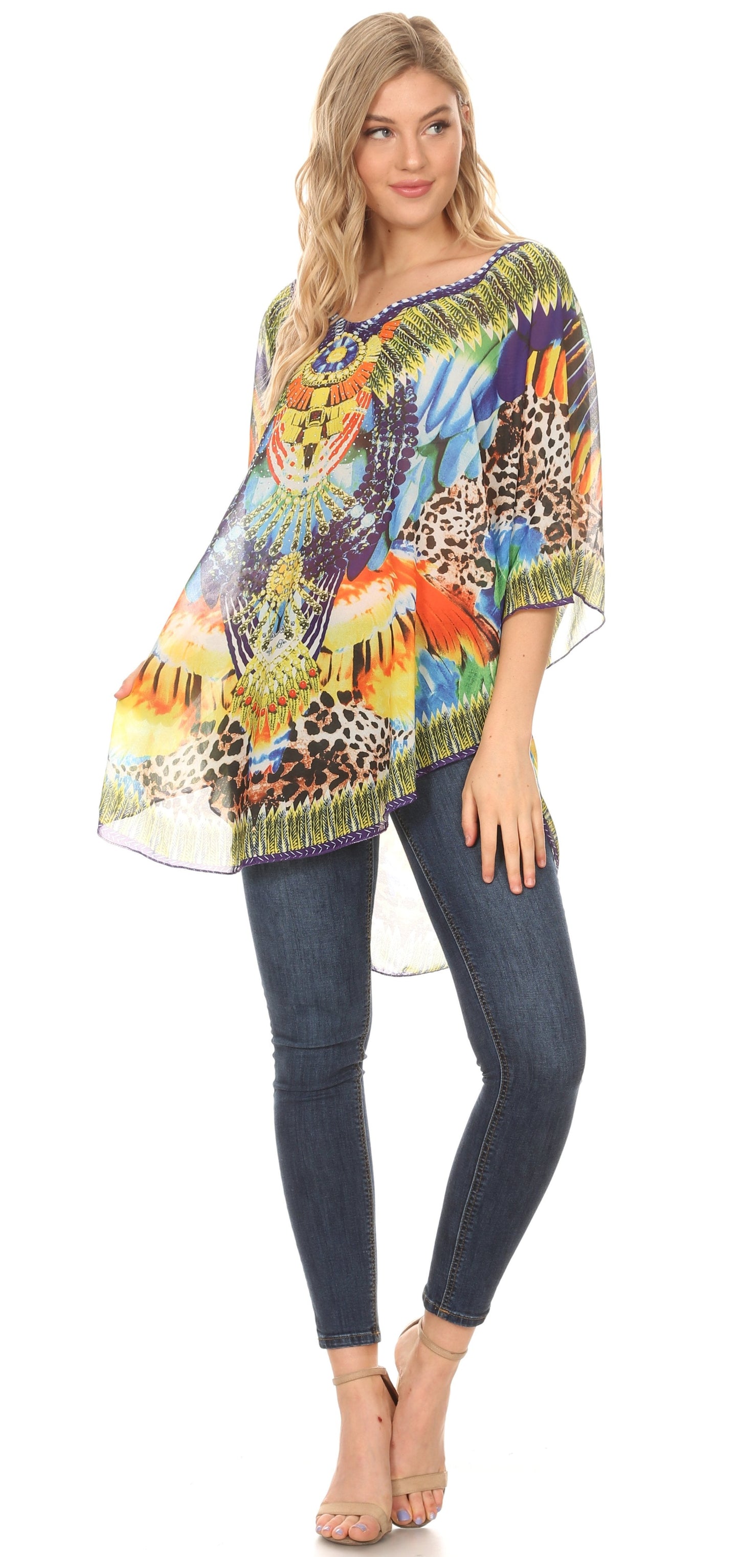MKY Brigitte Women's Loose Casual Boho Short Sleeve Circle Blouse Top V-neck - Concordia Style Boutique