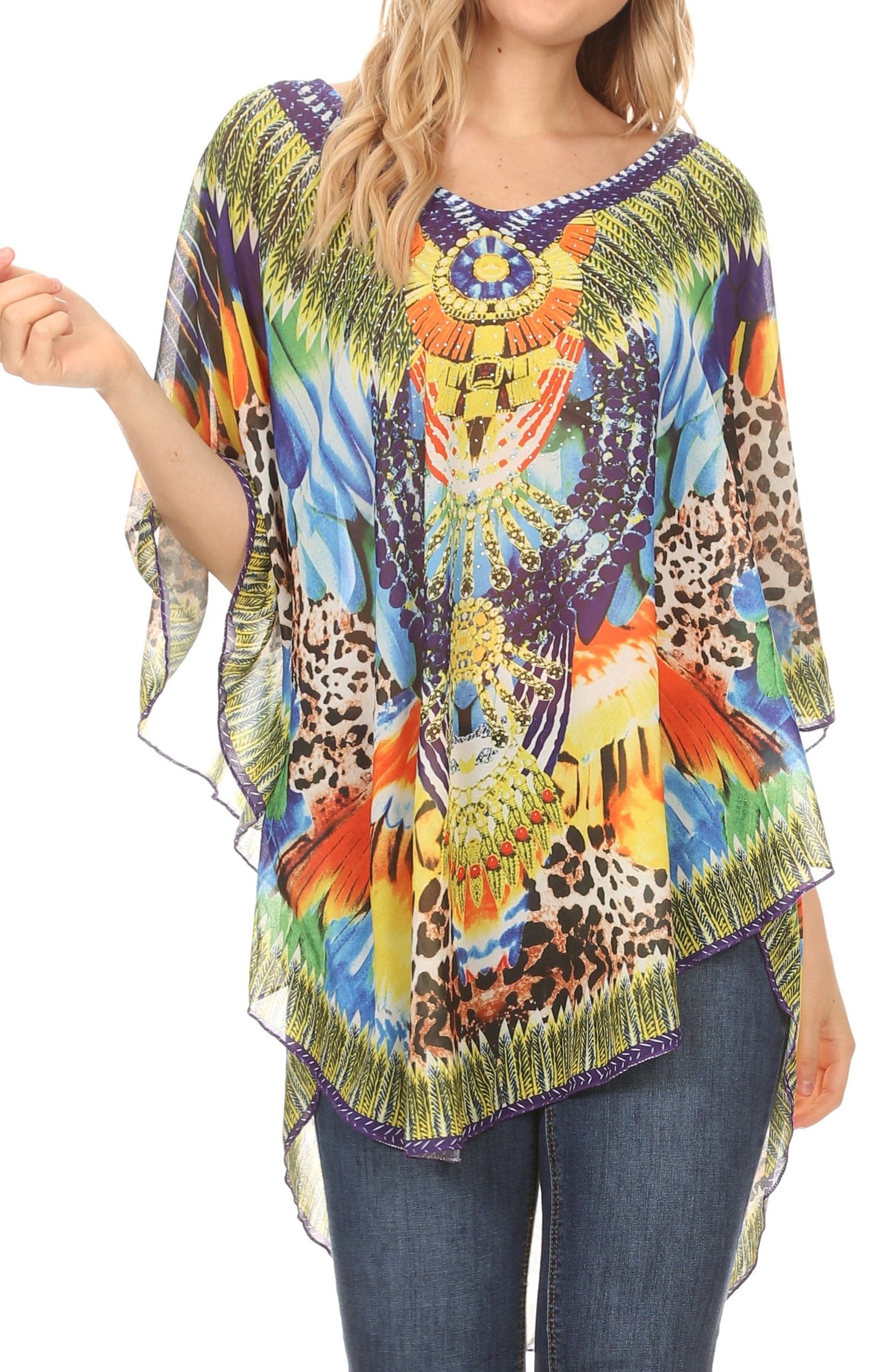 MKY Brigitte Women's Loose Casual Boho Short Sleeve Circle Blouse Top V-neck - Concordia Style Boutique