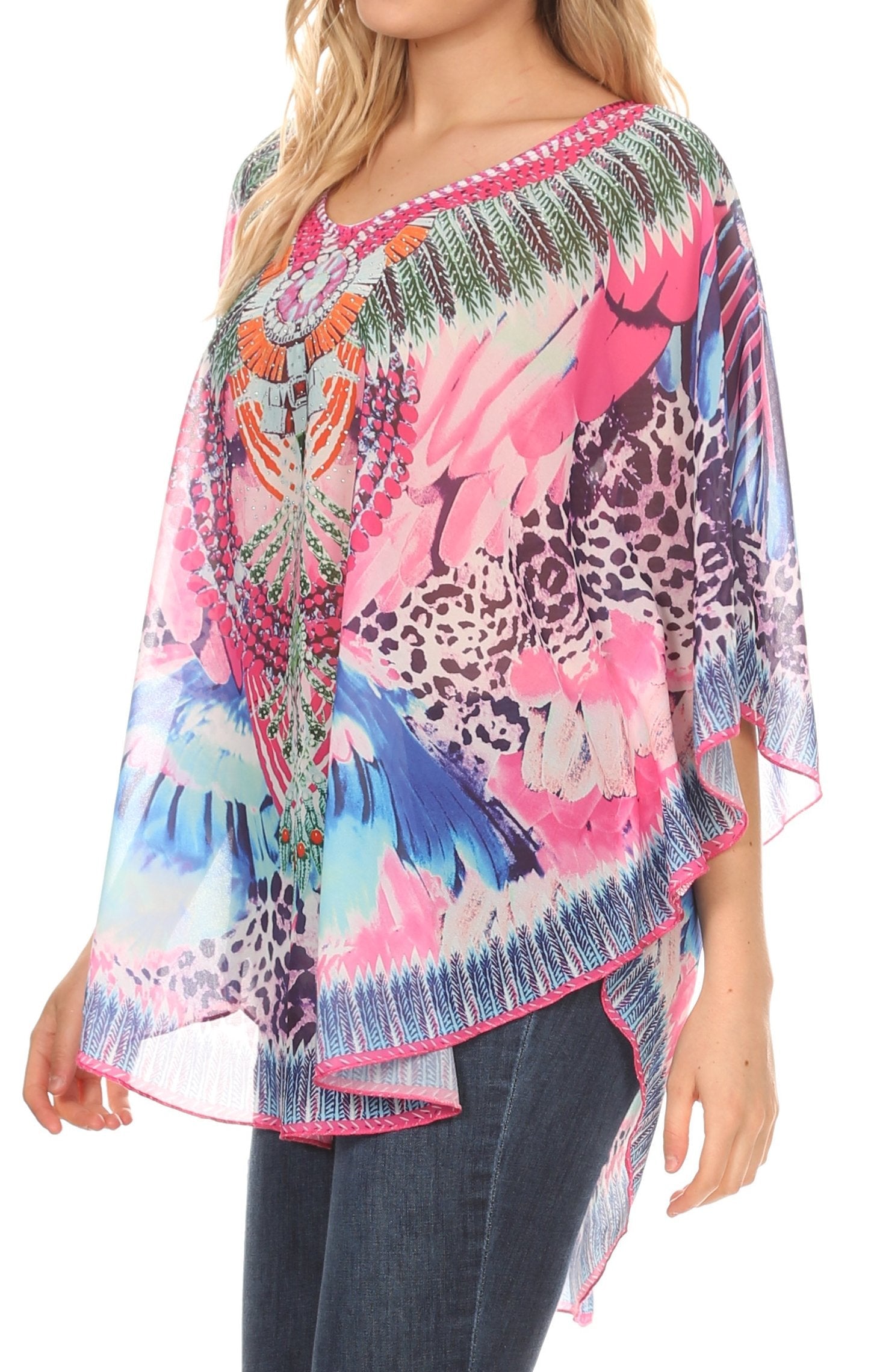 MKY Brigitte Women's Loose Casual Boho Short Sleeve Circle Blouse Top V-neck - Concordia Style Boutique