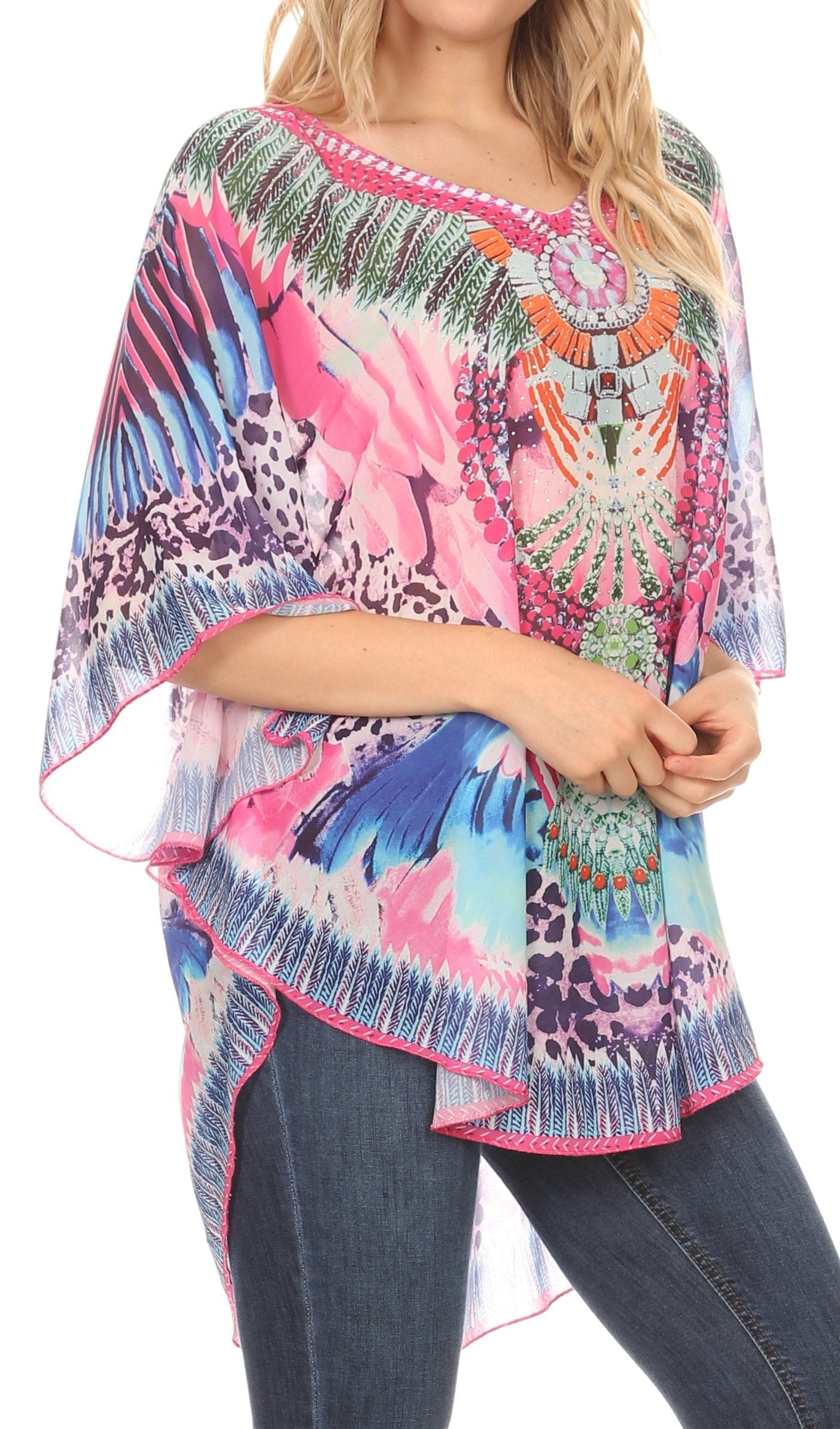 MKY Brigitte Women's Loose Casual Boho Short Sleeve Circle Blouse Top V-neck - Concordia Style Boutique