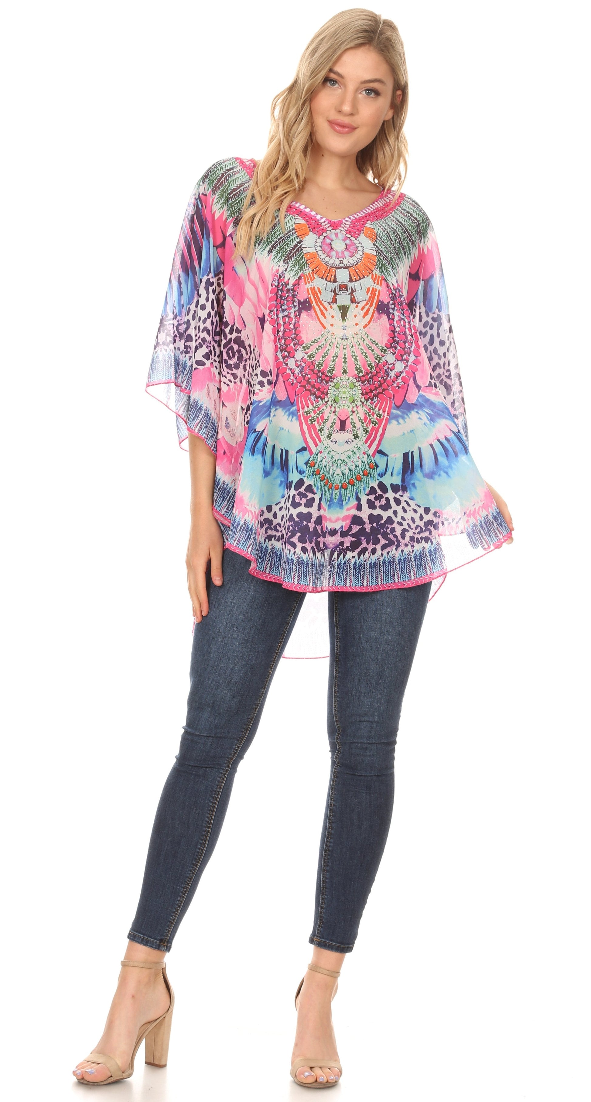 MKY Brigitte Women's Loose Casual Boho Short Sleeve Circle Blouse Top V-neck - Concordia Style Boutique