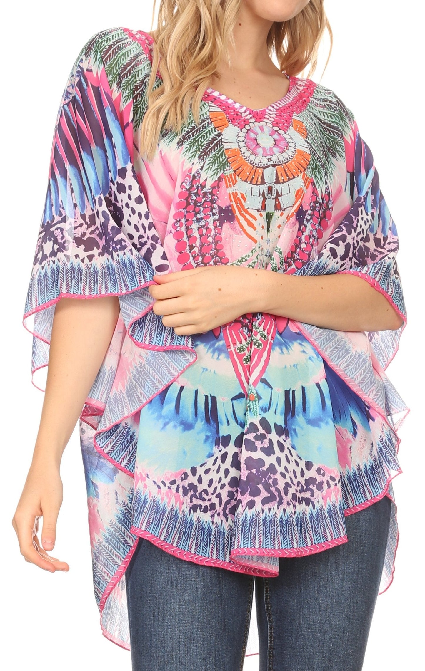 MKY Brigitte Women's Loose Casual Boho Short Sleeve Circle Blouse Top V-neck - Concordia Style Boutique