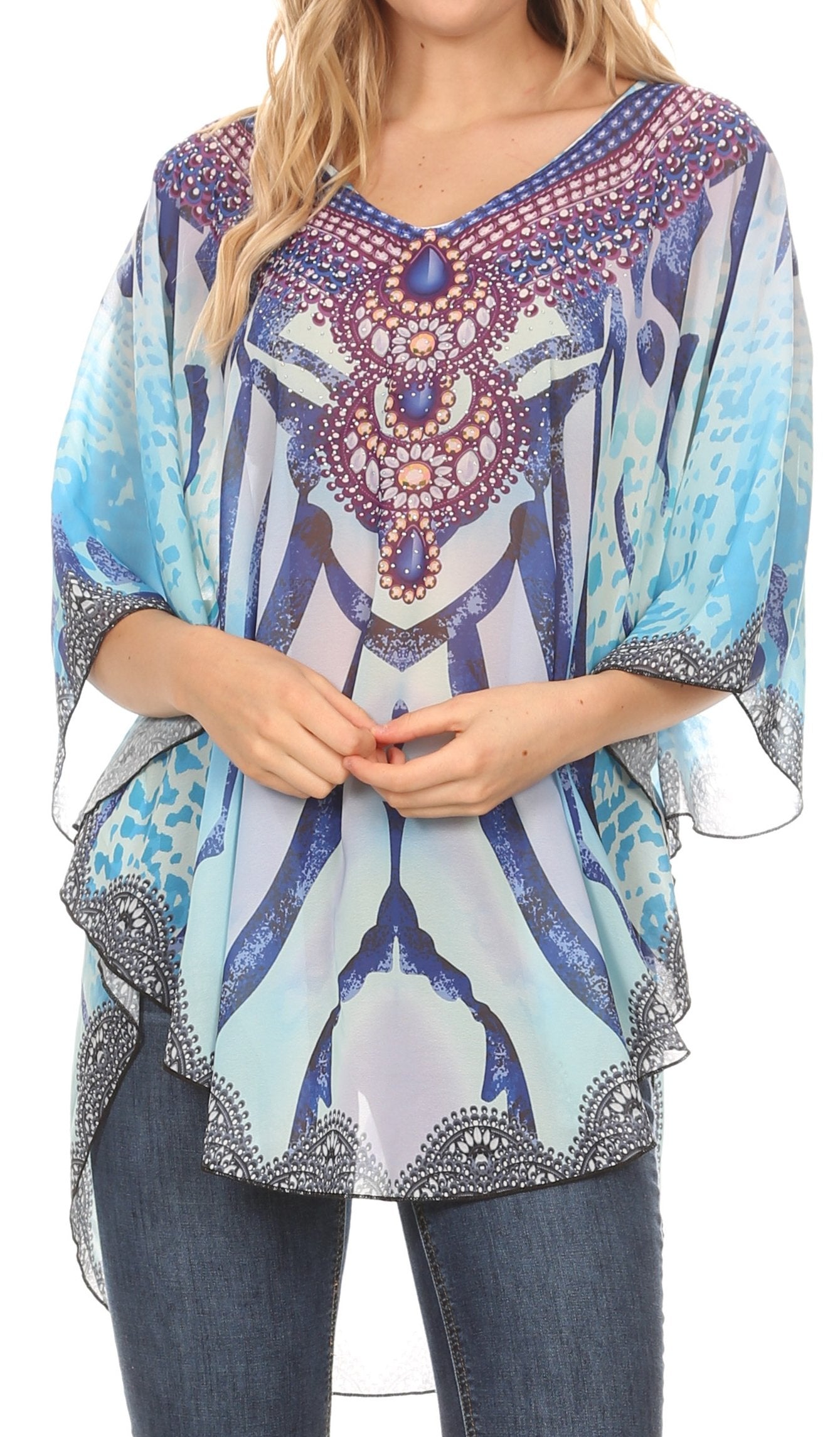 MKY Brigitte Women's Loose Casual Boho Short Sleeve Circle Blouse Top V-neck - Concordia Style Boutique