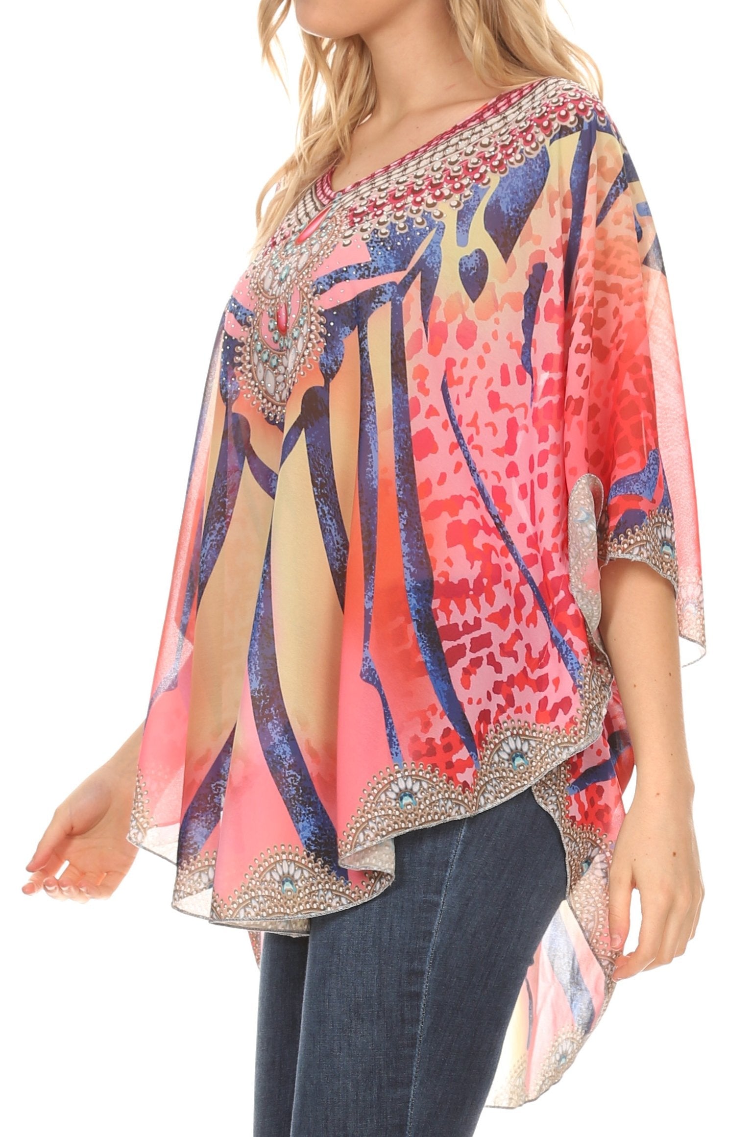 MKY Brigitte Women's Loose Casual Boho Short Sleeve Circle Blouse Top V-neck - Concordia Style Boutique