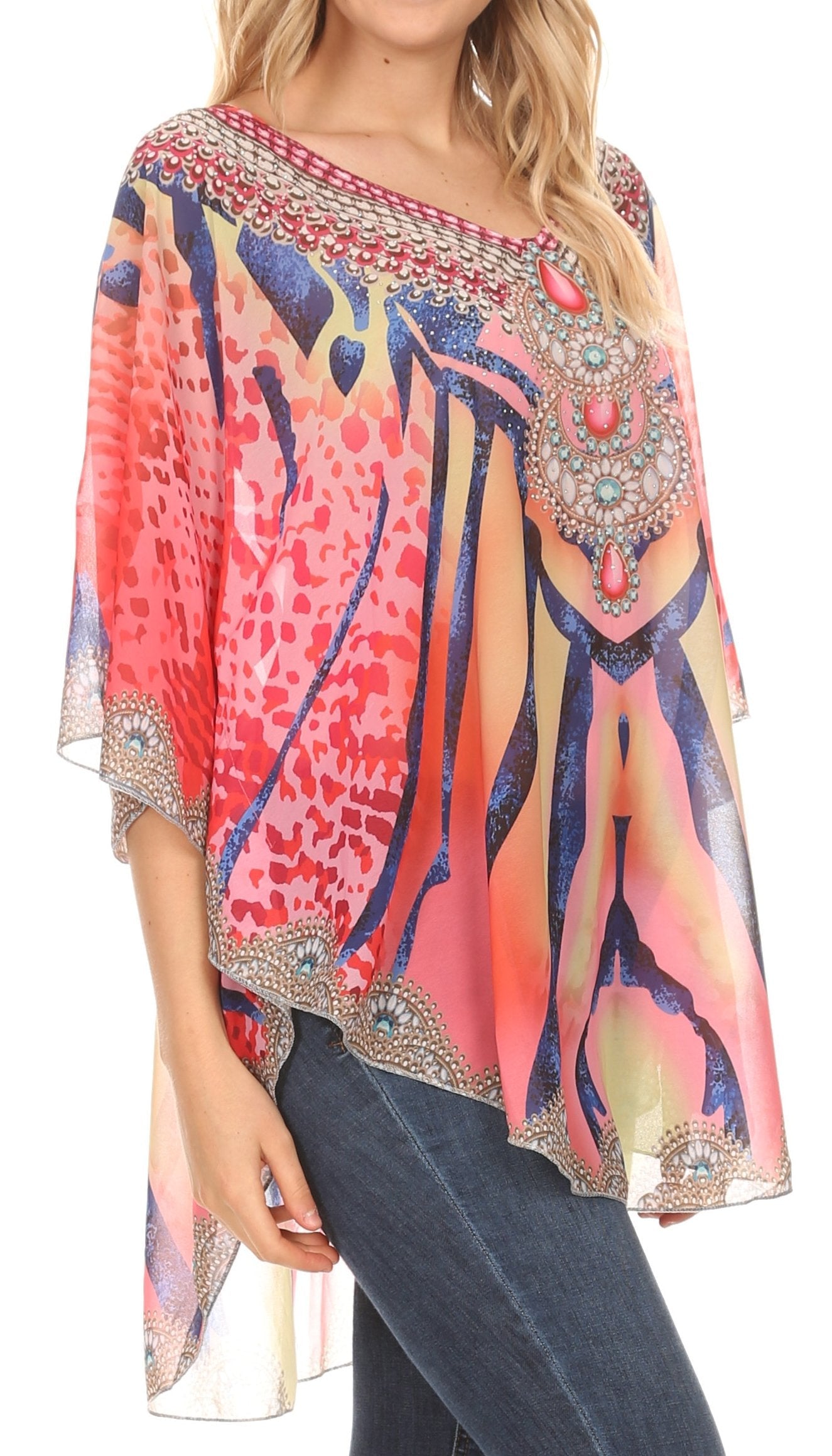 MKY Brigitte Women's Loose Casual Boho Short Sleeve Circle Blouse Top V-neck - Concordia Style Boutique