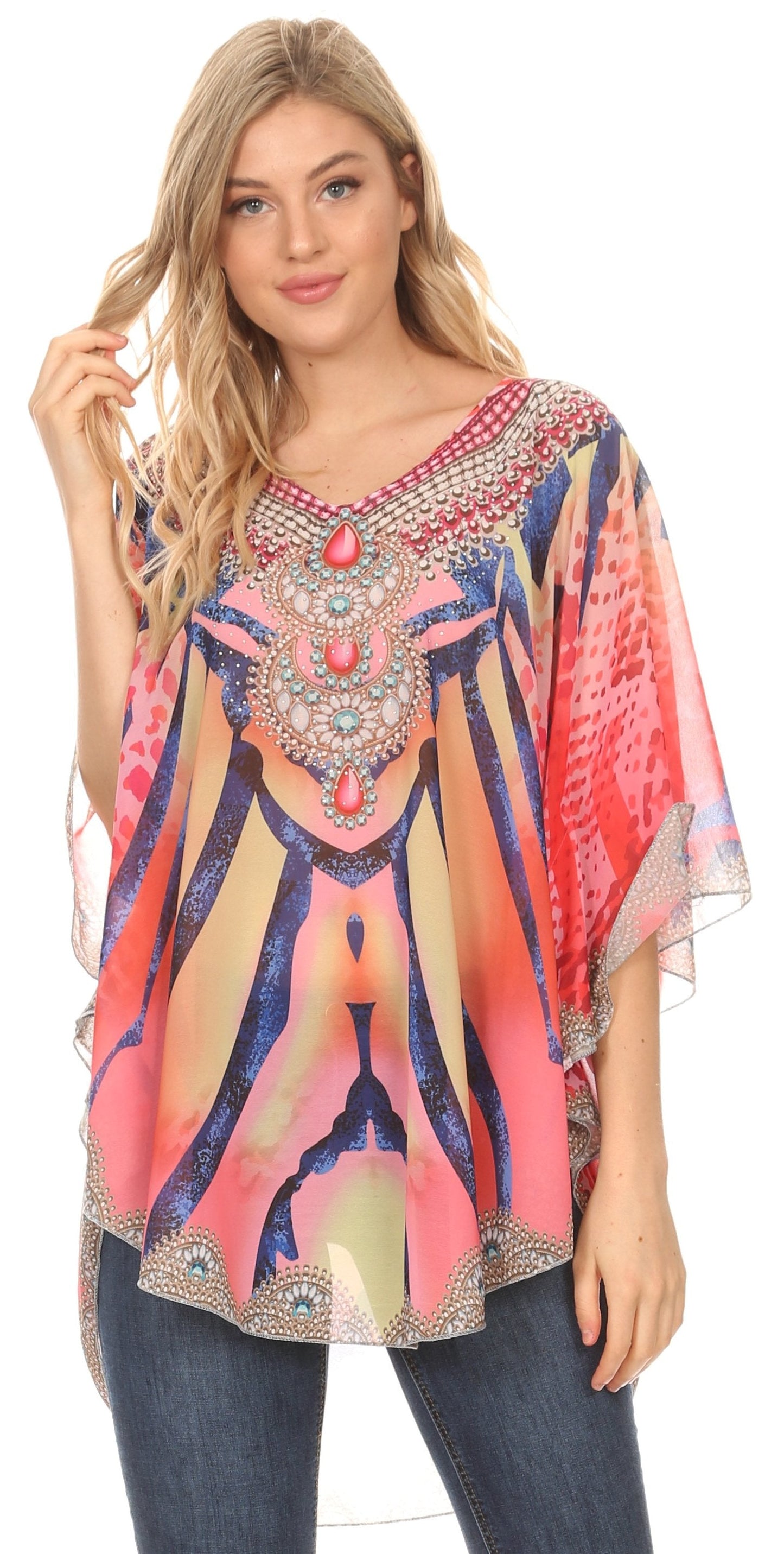MKY Brigitte Women's Loose Casual Boho Short Sleeve Circle Blouse Top V-neck - Concordia Style Boutique
