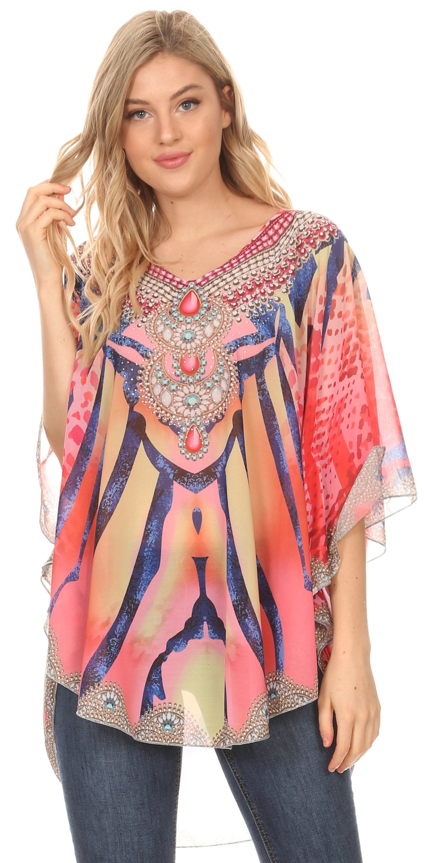 MKY Brigitte Women's Loose Casual Boho Short Sleeve Circle Blouse Top V-neck - Concordia Style Boutique