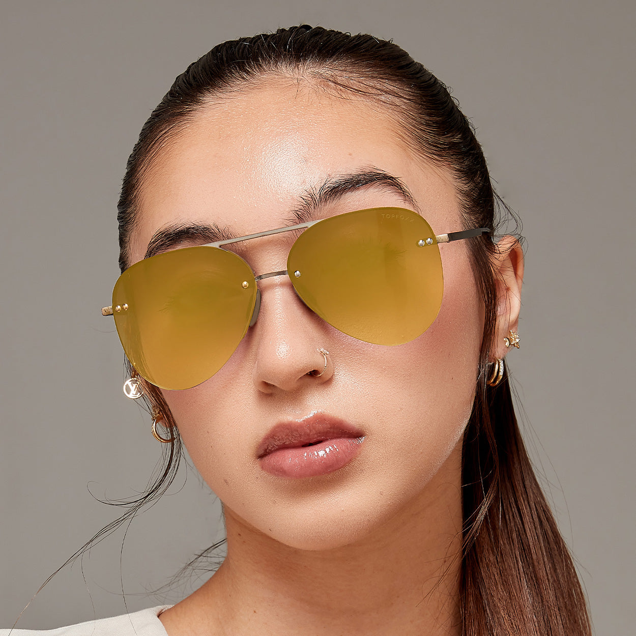 Smaller Megan 2 Mirrored Bronze - Tangle Free Aviator Sunglasses - Concordia Style Boutique
