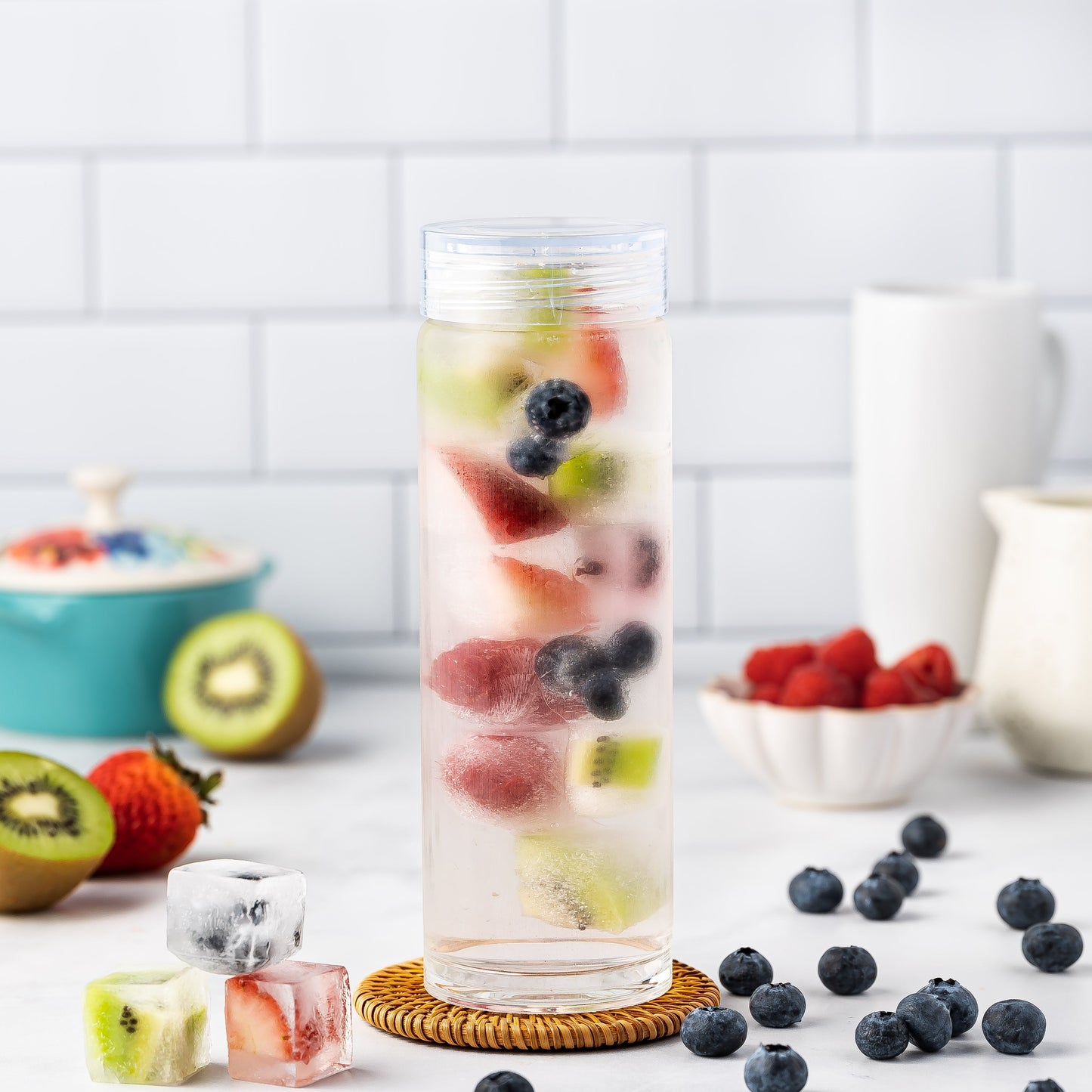 Skinny Series Glass Bottles Set w/ Crystal Clear Lids, 16 oz