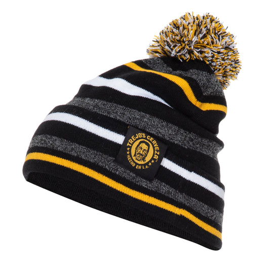 Black / Gold / Grey Stripe Pom Pom Beanie (Trejo's Cerveza) - Concordia Style Boutique