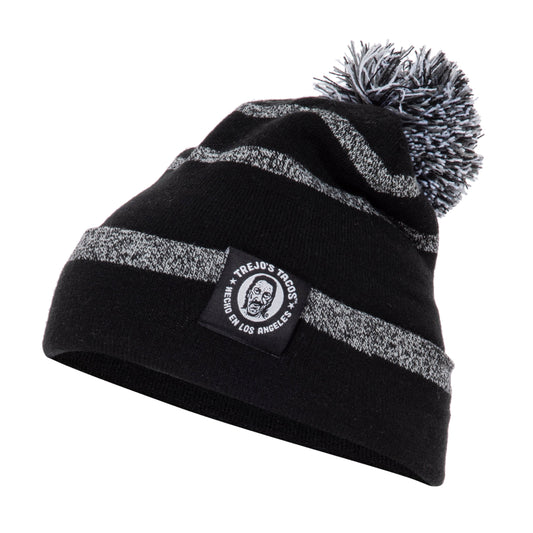 Black / Heather Grey Stripe Pom Pom Beanie (Trejo's Tacos) - Concordia Style Boutique