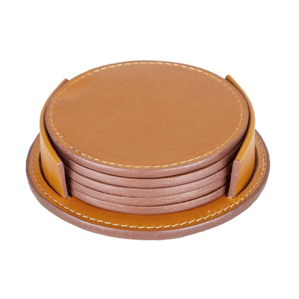 Tucson Genuine Leather Coaster Set of 5 with Holder - Premium Cup Coasters - Concordia Style Boutique