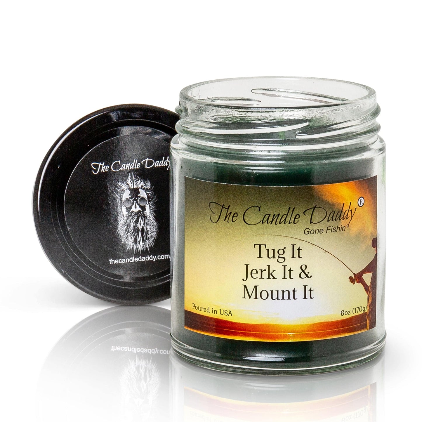 The Candle Daddy's Gone Fishin' - Tug It Jerk It & Mount It - Rustic Cabin Scented  Maximum Scent Jar Candle - 6 oz- 40 Hour Burn Time Fishing